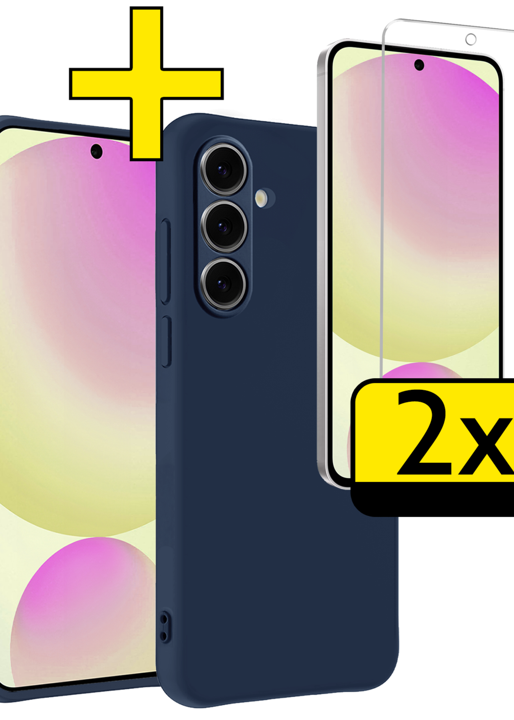 LUQ Hoesje Geschikt voor Samsung S24 FE Hoesje Siliconen Case Met 2x Screenprotector - Hoes Geschikt voor Samsung Galaxy S24 FE Hoes Siliconen - Donkerblauw