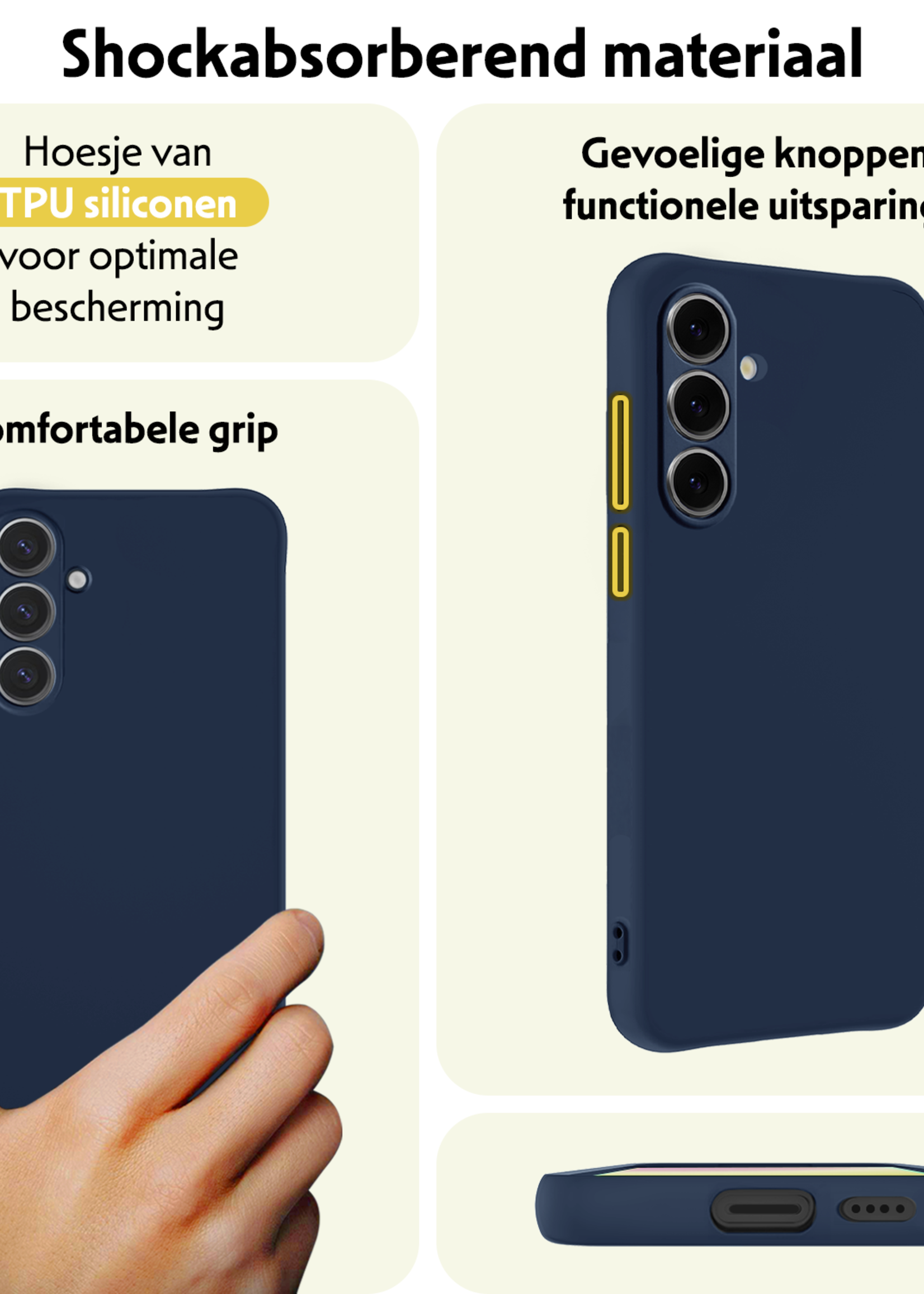 LUQ Hoesje Geschikt voor Samsung S24 FE Hoesje Siliconen Case Met 2x Screenprotector - Hoes Geschikt voor Samsung Galaxy S24 FE Hoes Siliconen - Donkerblauw