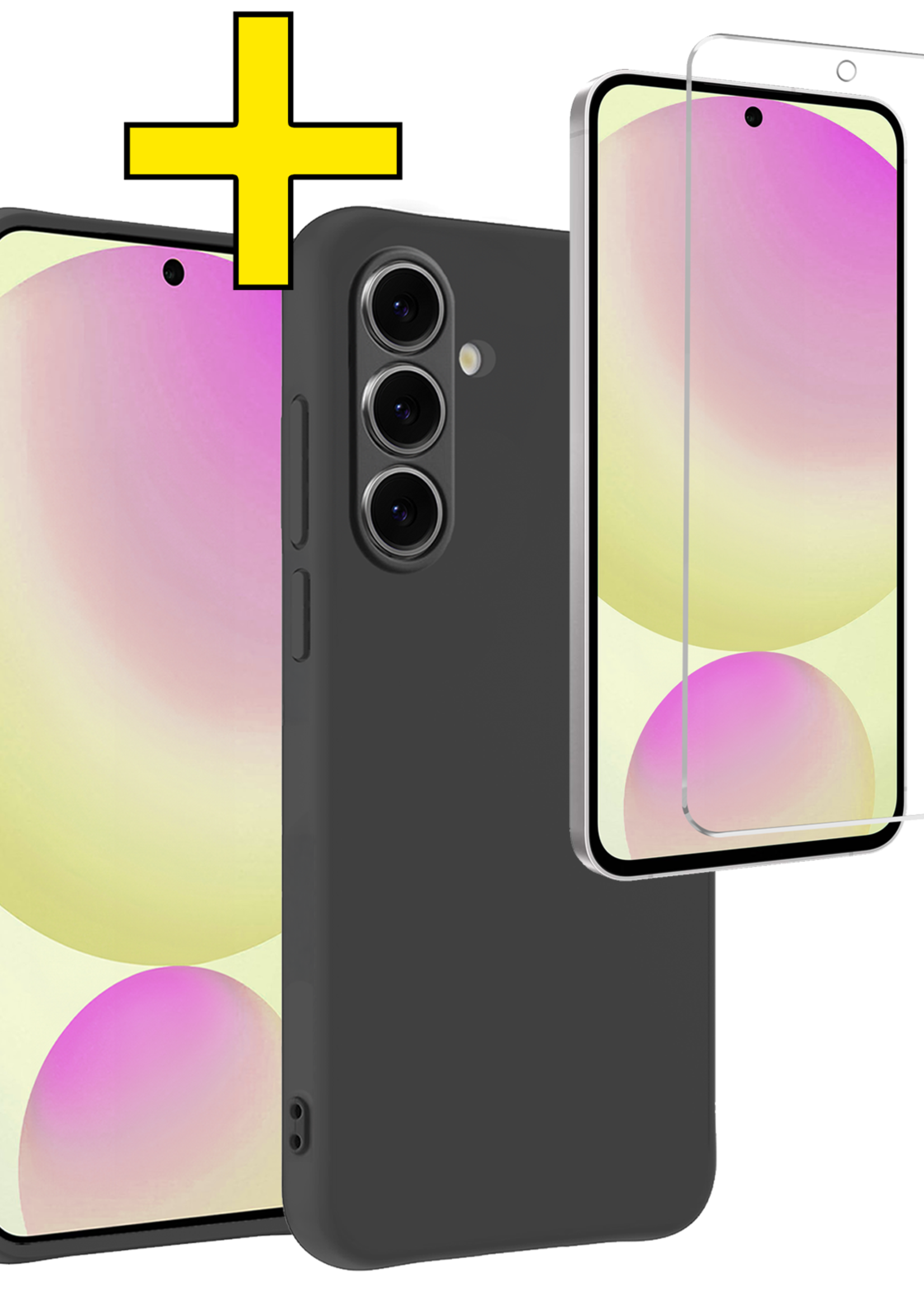 LUQ Hoesje Geschikt voor Samsung S24 FE Hoesje Siliconen Case Met Screenprotector - Hoes Geschikt voor Samsung Galaxy S24 FE Hoes Siliconen - Zwart