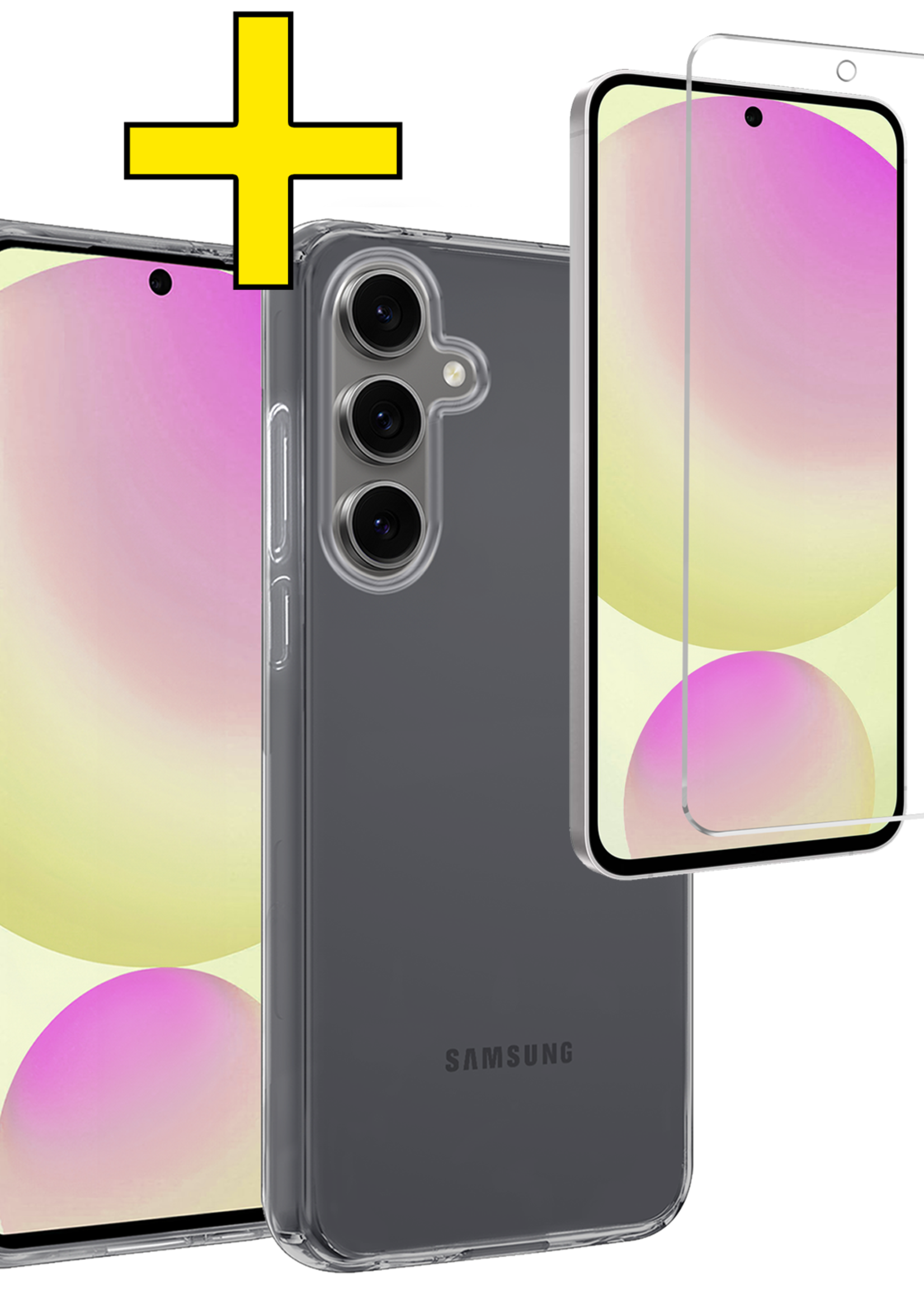 LUQ Hoesje Geschikt voor Samsung S24 FE Hoesje Siliconen Case Met Screenprotector - Hoes Geschikt voor Samsung Galaxy S24 FE Hoes Siliconen - Transparant