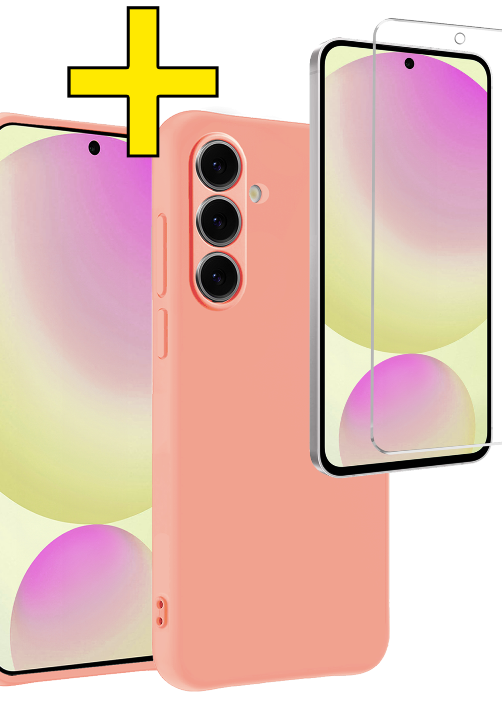 LUQ Hoesje Geschikt voor Samsung S24 FE Hoesje Siliconen Case Met Screenprotector - Hoes Geschikt voor Samsung Galaxy S24 FE Hoes Siliconen - Perzik