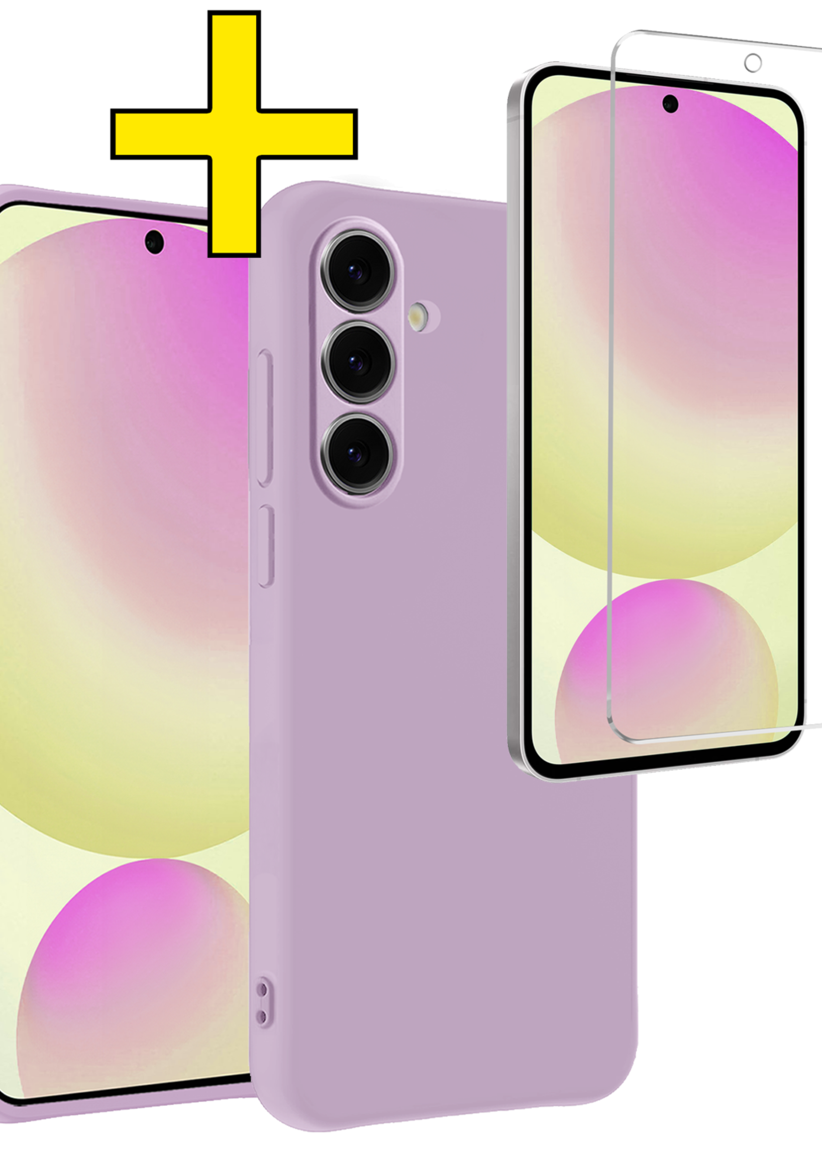 LUQ Hoesje Geschikt voor Samsung S24 FE Hoesje Siliconen Case Met Screenprotector - Hoes Geschikt voor Samsung Galaxy S24 FE Hoes Siliconen - Lila