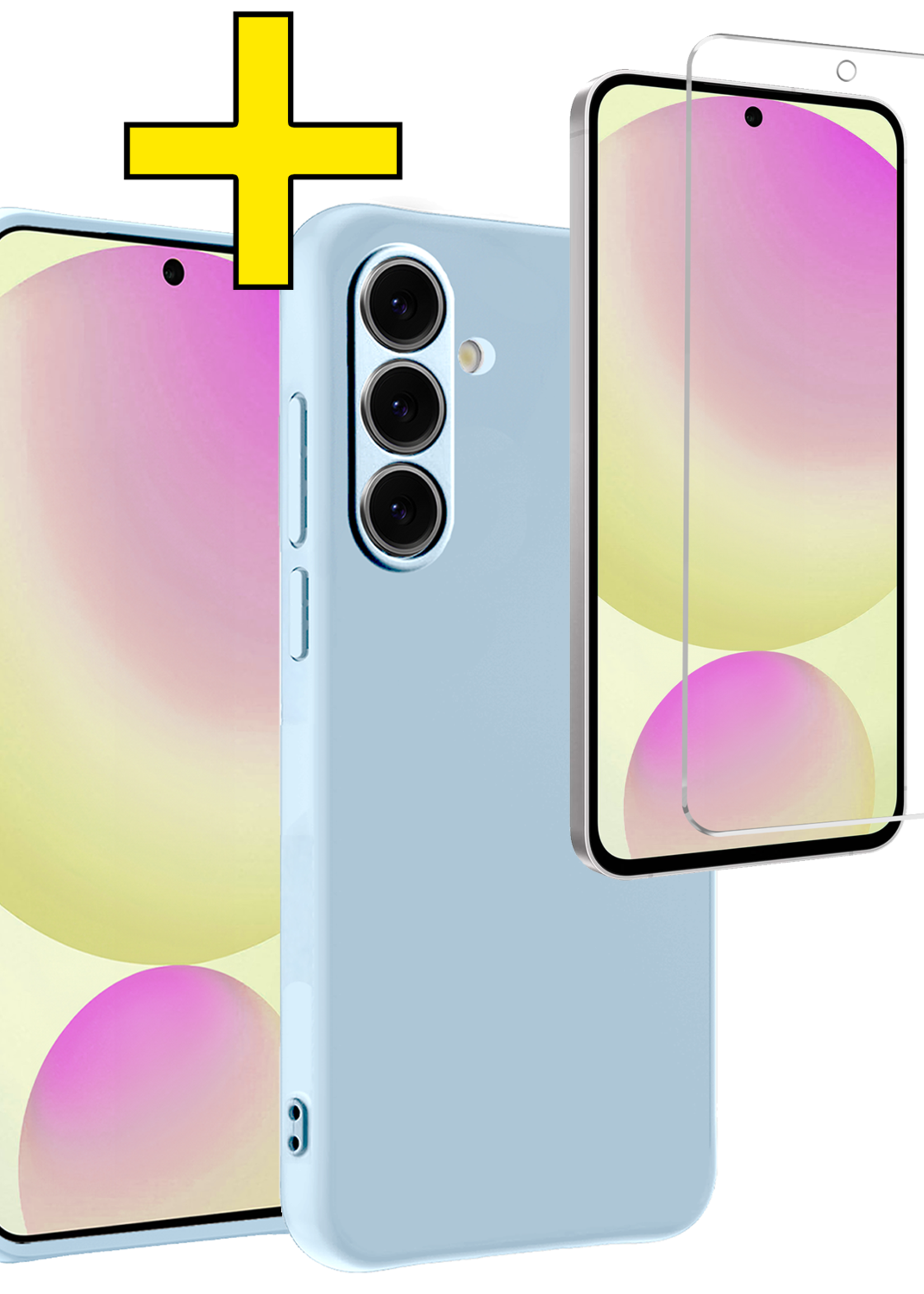 LUQ Hoesje Geschikt voor Samsung S24 FE Hoesje Siliconen Case Met Screenprotector - Hoes Geschikt voor Samsung Galaxy S24 FE Hoes Siliconen - Lichtblauw