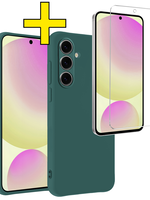 LUQ LUQ Samsung Galaxy S24 FE Hoesje Siliconen Met Screenprotector - Donkergroen