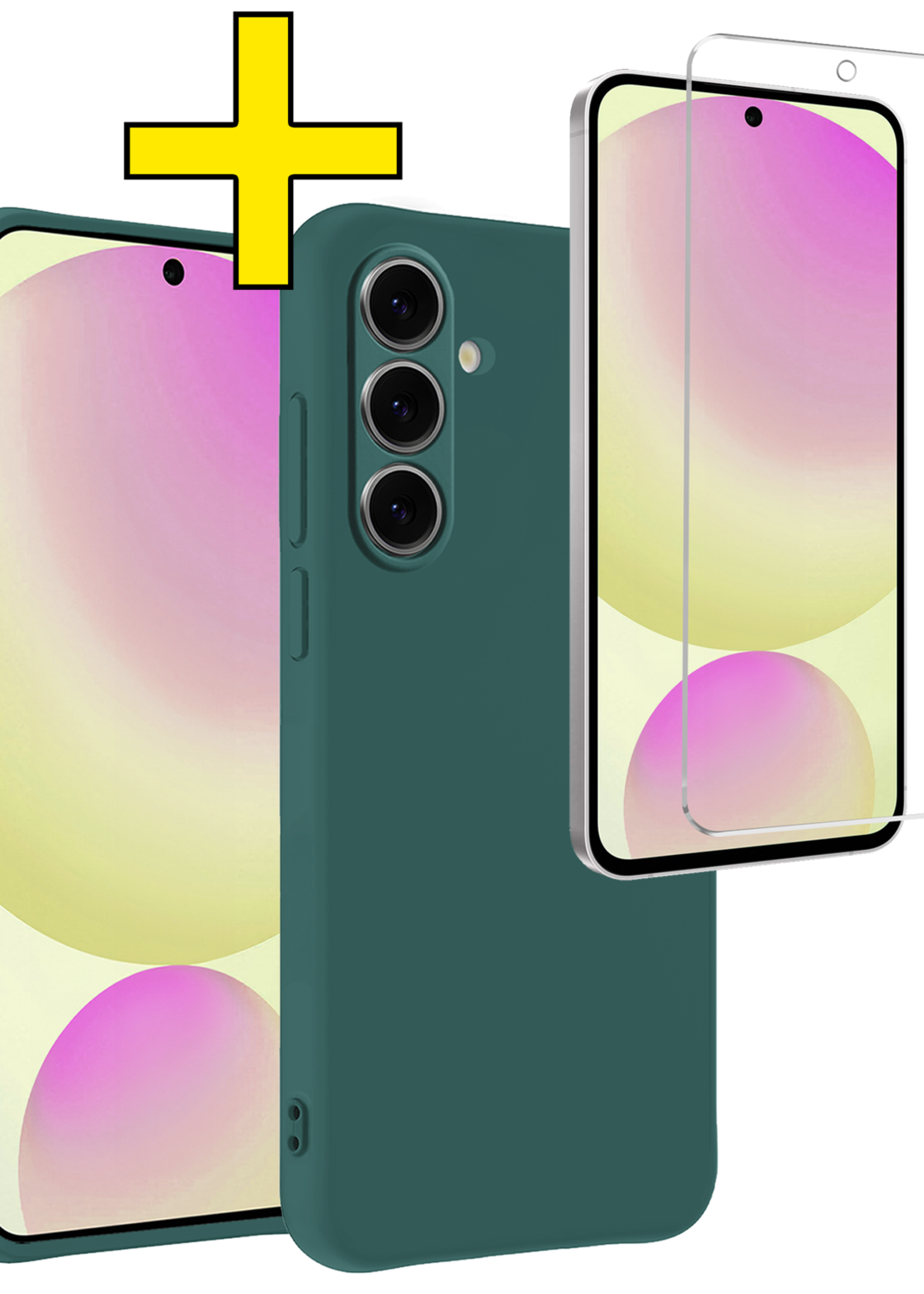 LUQ Hoesje Geschikt voor Samsung S24 FE Hoesje Siliconen Case Met Screenprotector - Hoes Geschikt voor Samsung Galaxy S24 FE Hoes Siliconen - Donkergroen