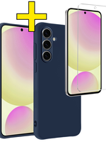 LUQ LUQ Samsung Galaxy S24 FE Hoesje Siliconen Met Screenprotector - Donkerblauw