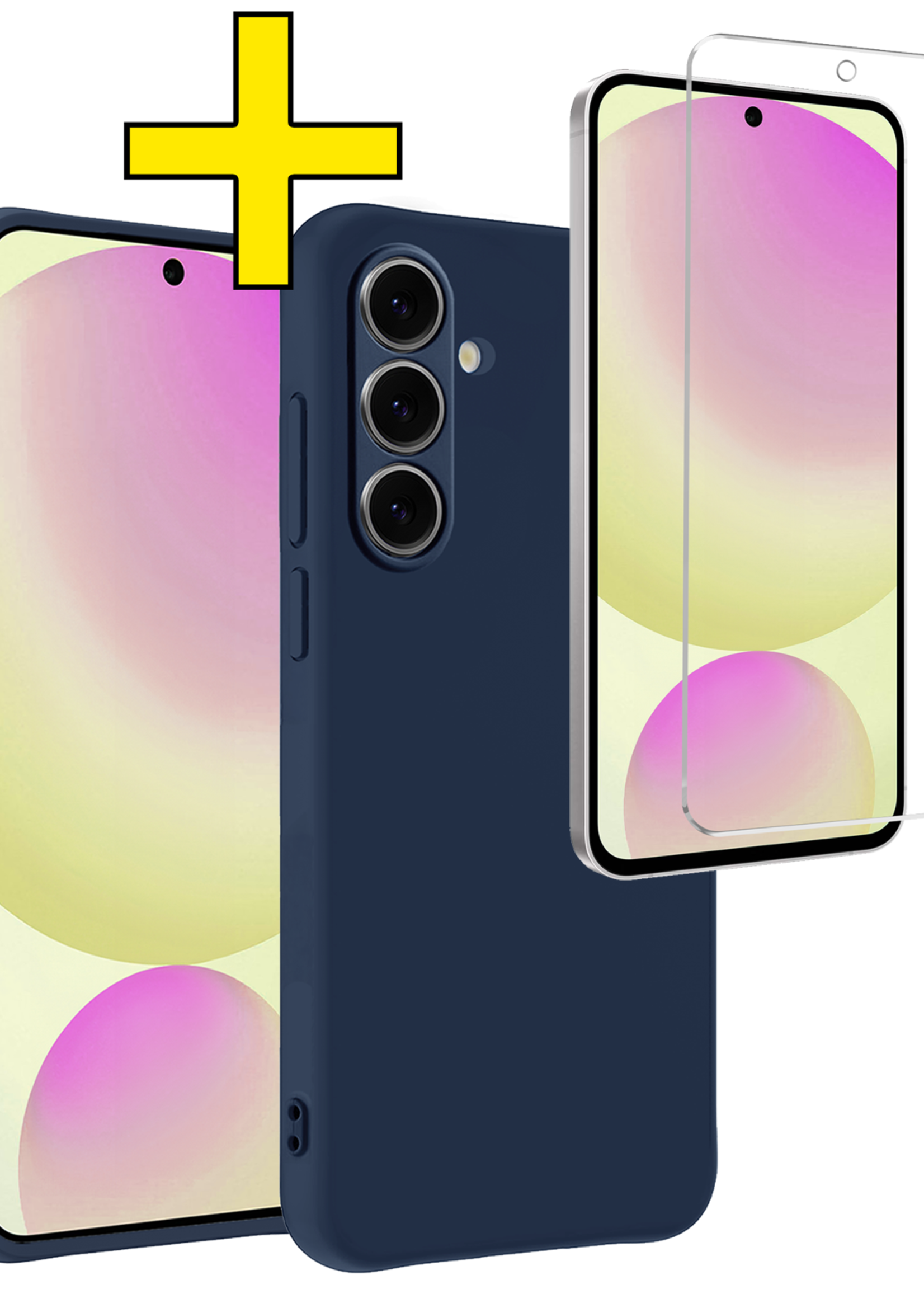 LUQ Hoesje Geschikt voor Samsung S24 FE Hoesje Siliconen Case Met Screenprotector - Hoes Geschikt voor Samsung Galaxy S24 FE Hoes Siliconen - Donkerblauw