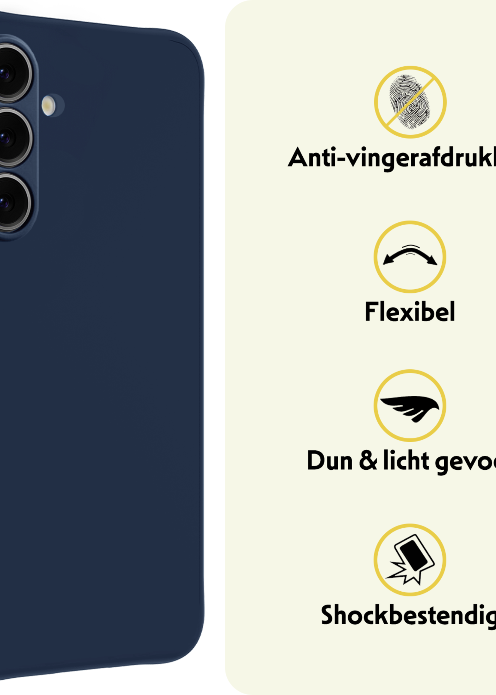 LUQ Hoesje Geschikt voor Samsung S24 FE Hoesje Siliconen Case Met Screenprotector - Hoes Geschikt voor Samsung Galaxy S24 FE Hoes Siliconen - Donkerblauw