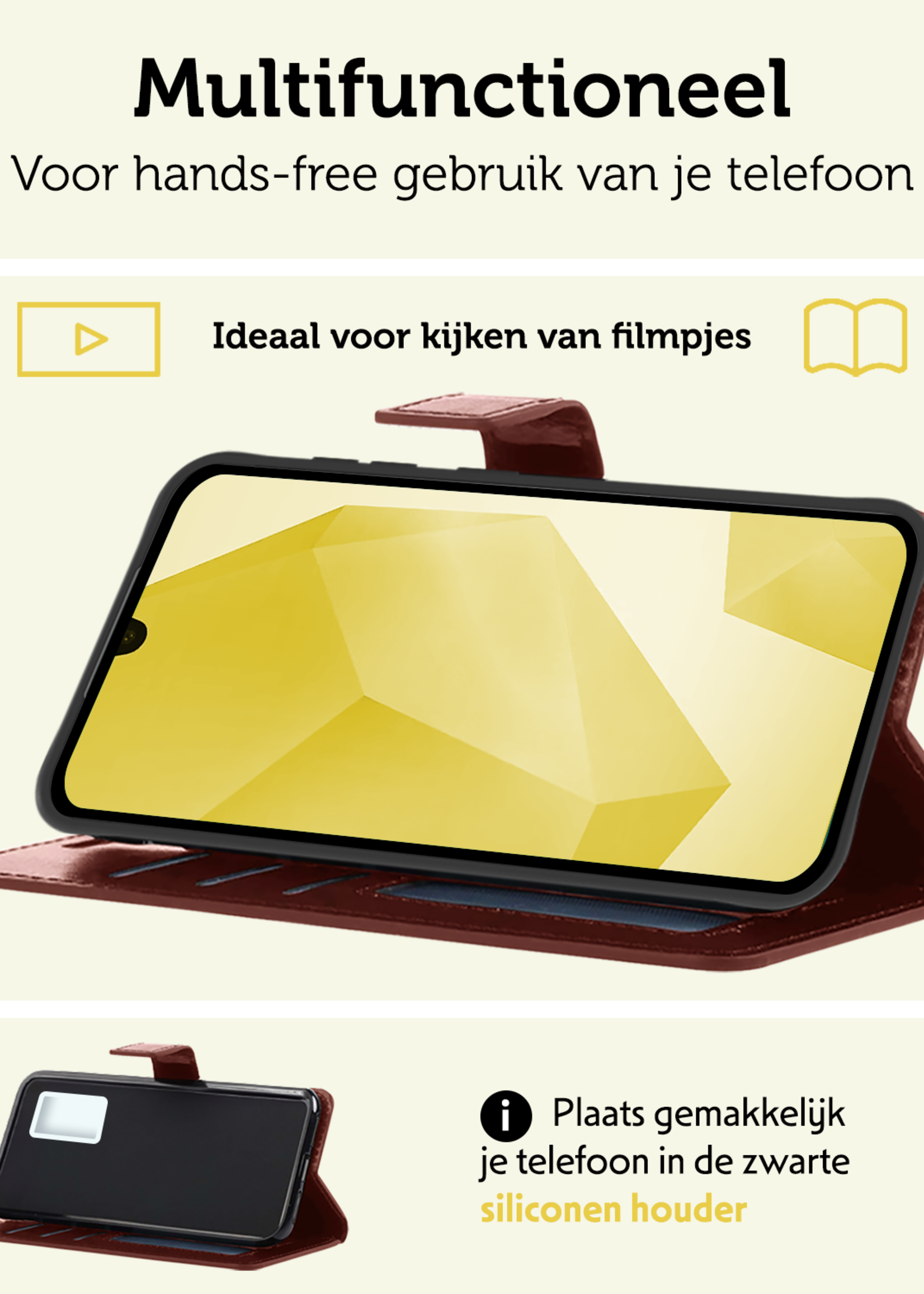 LUQ Hoesje Geschikt voor Samsung A16 Hoesje Book Case Hoes Wallet Cover - Hoes Geschikt voor Samsung Galaxy A16 Hoesje Bookcase Hoes - Bruin