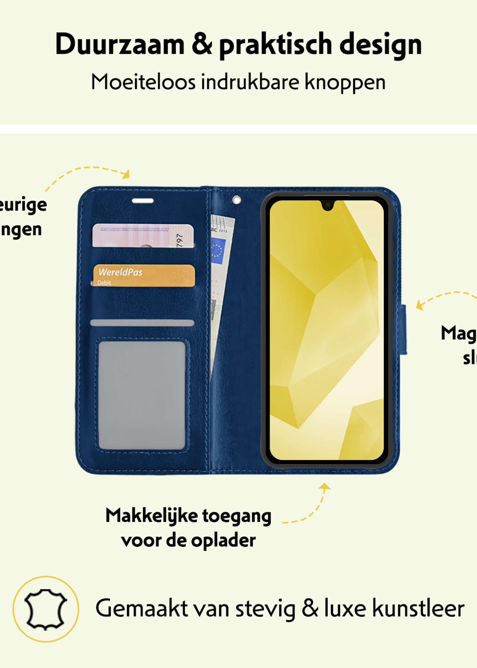 LUQ Hoesje Geschikt voor Samsung A16 Hoesje Book Case Hoes Wallet Cover - Hoes Geschikt voor Samsung Galaxy A16 Hoesje Bookcase Hoes - Donkerblauw