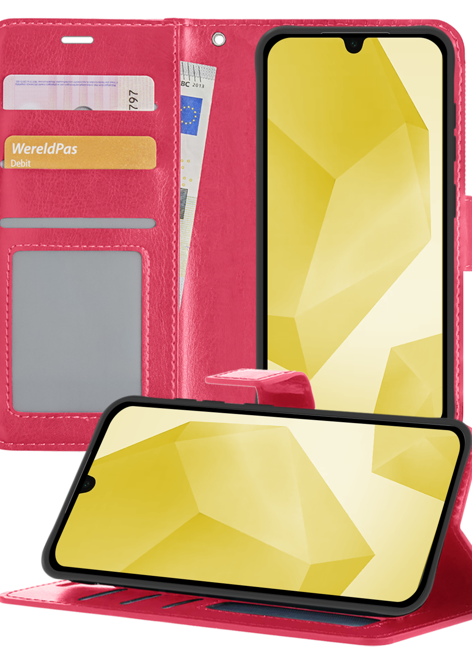 LUQ Hoesje Geschikt voor Samsung A16 Hoesje Book Case Hoes Wallet Cover - Hoes Geschikt voor Samsung Galaxy A16 Hoesje Bookcase Hoes - Donkerroze