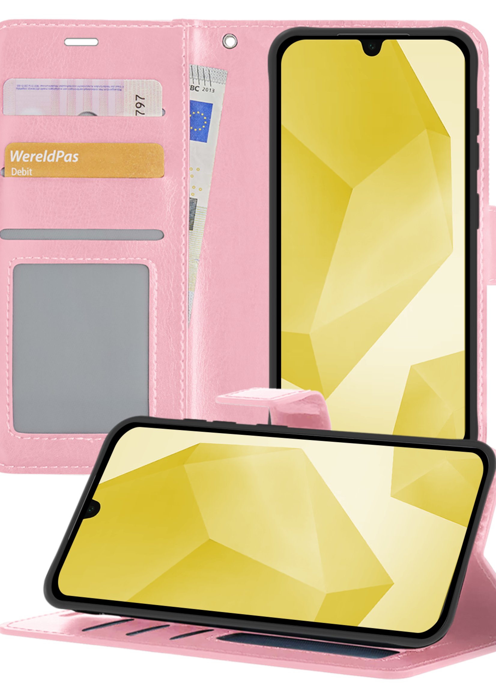 LUQ Hoesje Geschikt voor Samsung A16 Hoesje Book Case Hoes Wallet Cover - Hoes Geschikt voor Samsung Galaxy A16 Hoesje Bookcase Hoes - Lichtroze