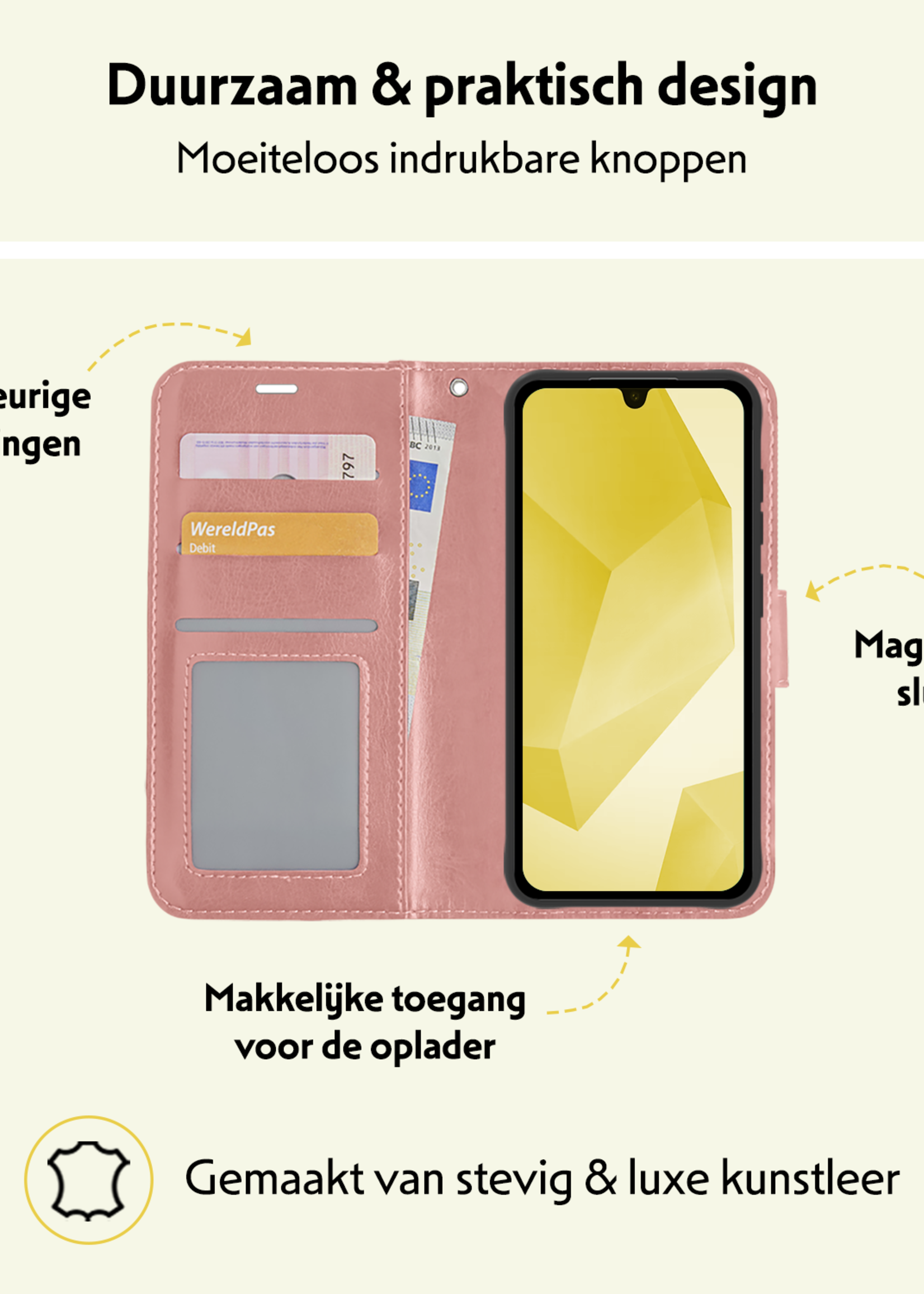 LUQ Hoesje Geschikt voor Samsung A16 Hoesje Book Case Hoes Wallet Cover - Hoes Geschikt voor Samsung Galaxy A16 Hoesje Bookcase Hoes - Rosé goud