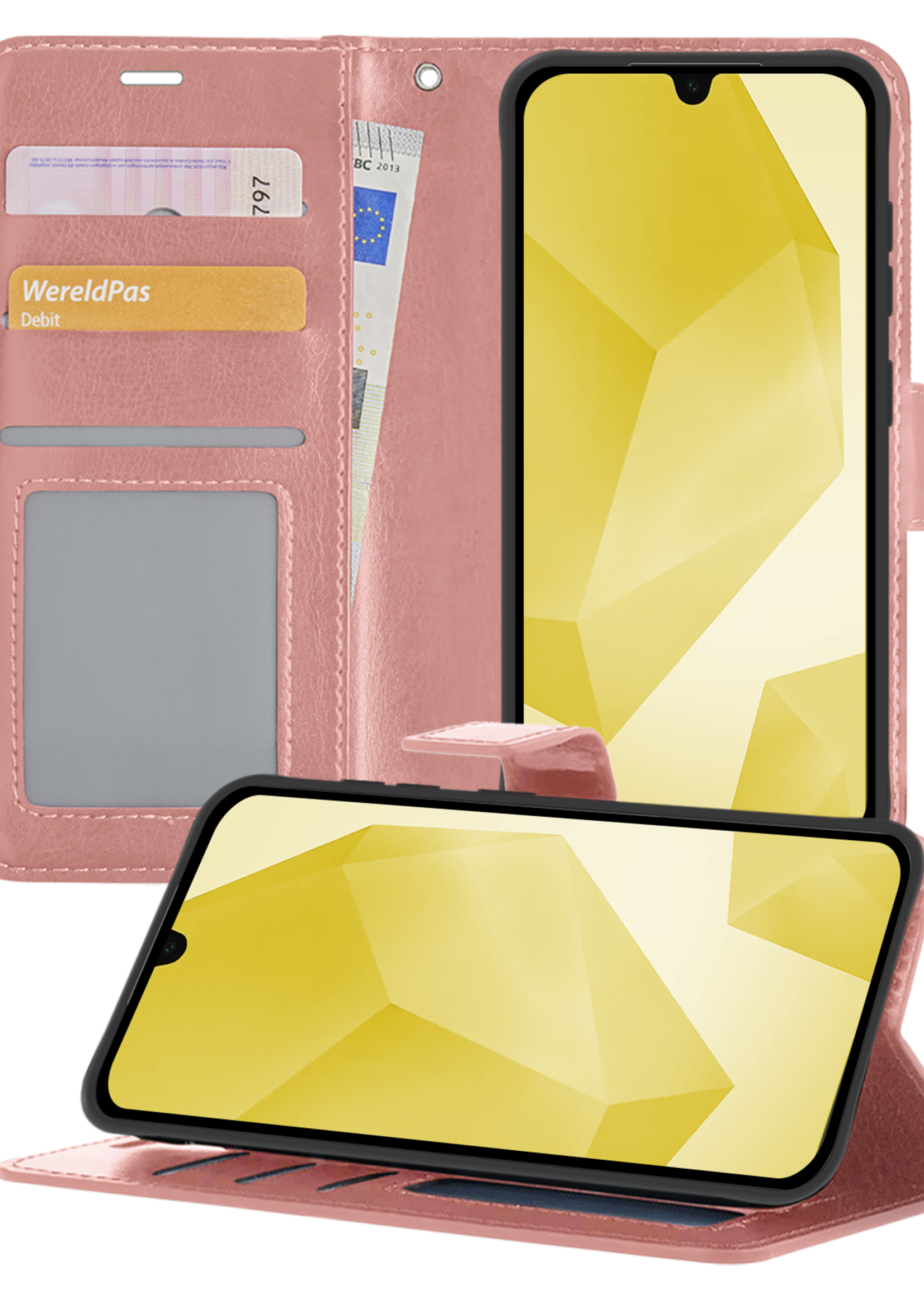 LUQ Hoesje Geschikt voor Samsung A16 Hoesje Book Case Hoes Wallet Cover - Hoes Geschikt voor Samsung Galaxy A16 Hoesje Bookcase Hoes - Rosé goud