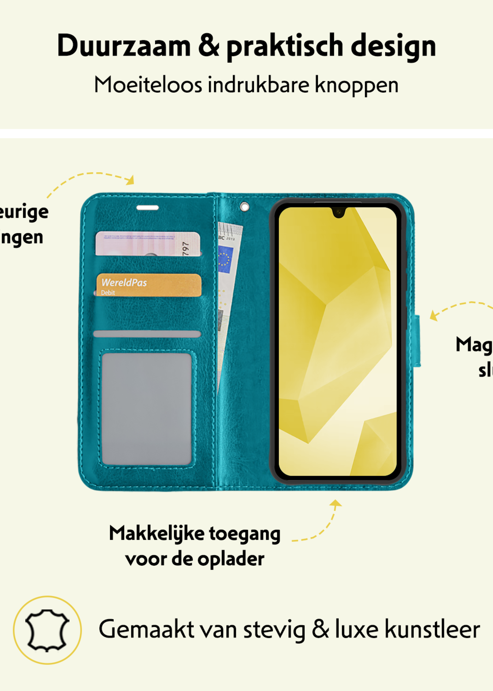 LUQ Hoesje Geschikt voor Samsung A16 Hoesje Book Case Hoes Wallet Cover - Hoes Geschikt voor Samsung Galaxy A16 Hoesje Bookcase Hoes - Turquoise