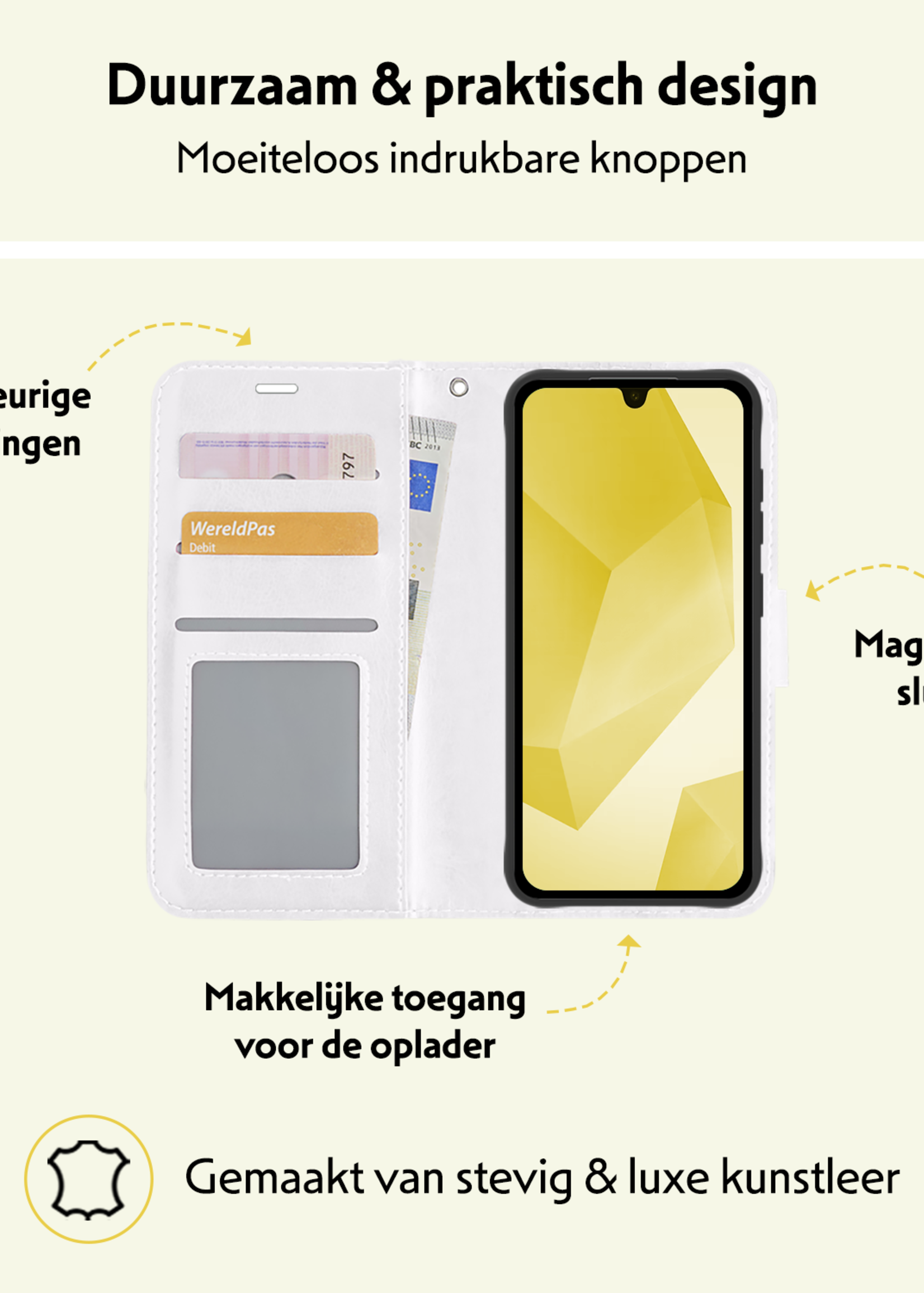 LUQ Hoesje Geschikt voor Samsung A16 Hoesje Book Case Hoes Wallet Cover - Hoes Geschikt voor Samsung Galaxy A16 Hoesje Bookcase Hoes - Wit