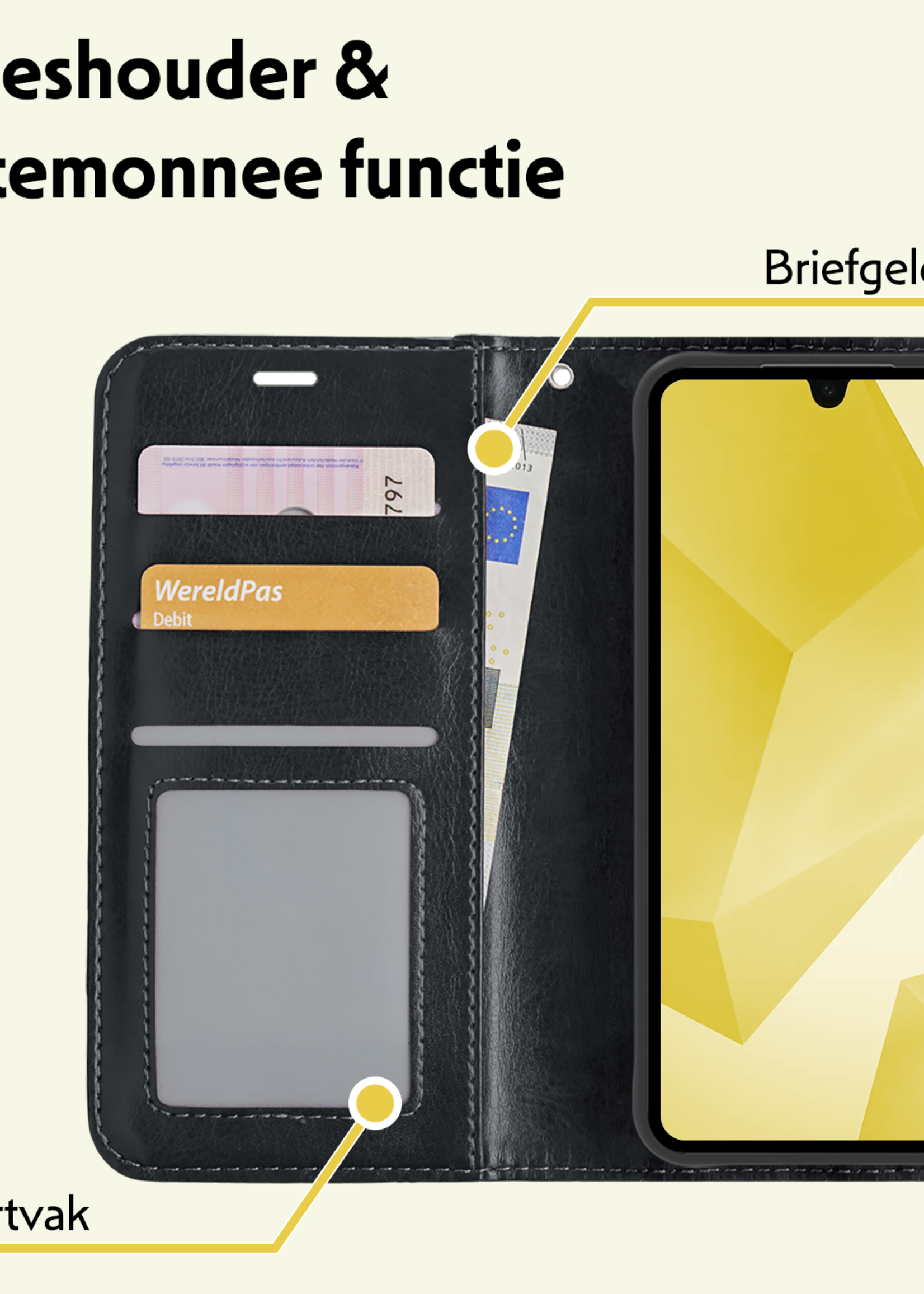 LUQ Hoesje Geschikt voor Samsung A16 Hoesje Book Case Hoes Wallet Cover - Hoes Geschikt voor Samsung Galaxy A16 Hoesje Bookcase Hoes - Zwart