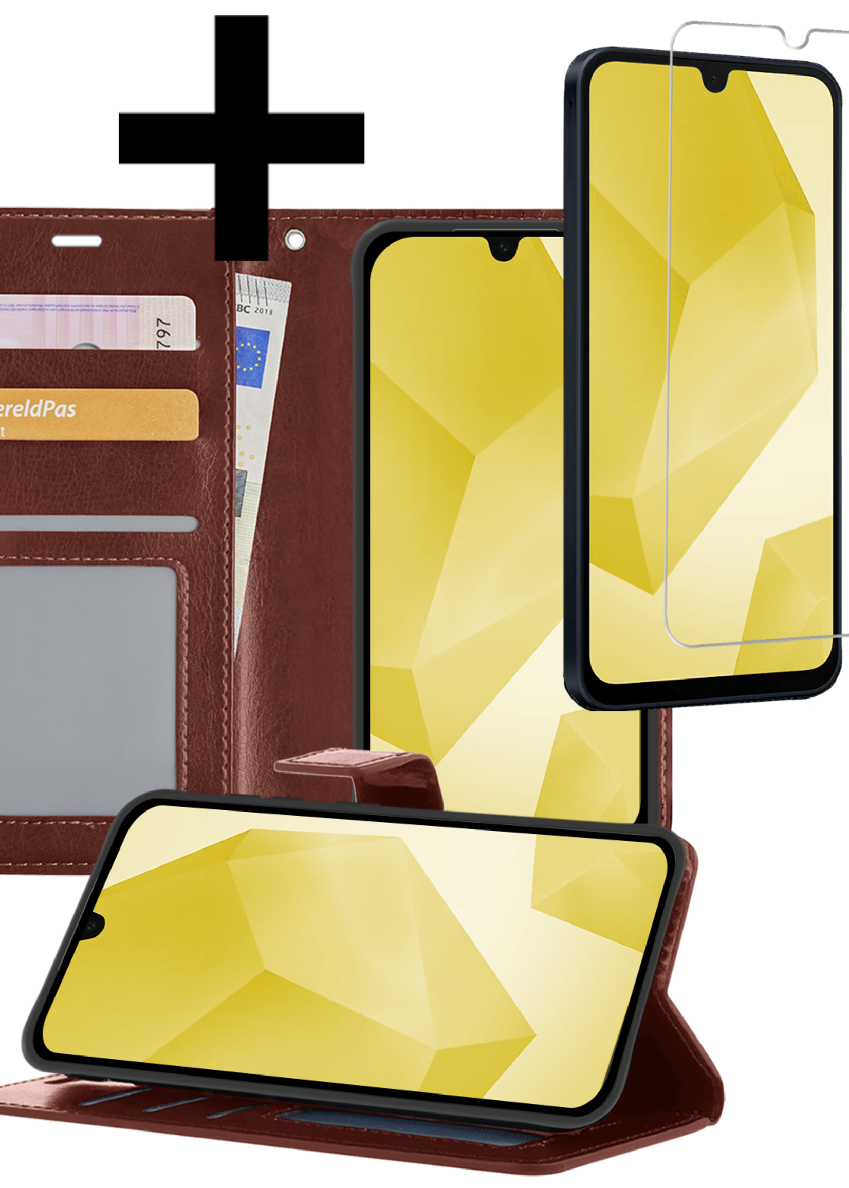 LUQ Hoesje Geschikt voor Samsung A16 Hoesje Book Case Hoes Wallet Cover Met Screenprotector - Hoes Geschikt voor Samsung Galaxy A16 Hoesje Bookcase Hoes - Bruin