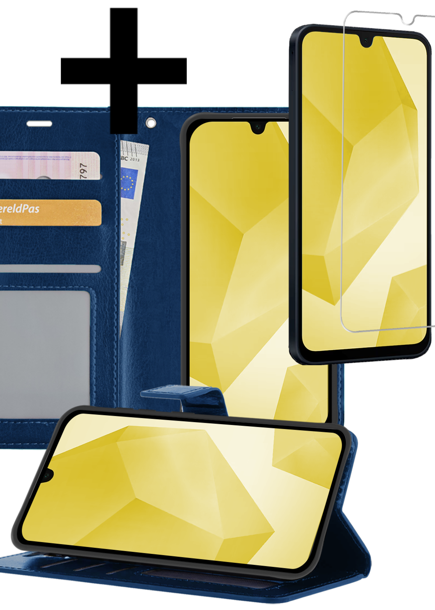 LUQ Hoesje Geschikt voor Samsung A16 Hoesje Book Case Hoes Wallet Cover Met Screenprotector - Hoes Geschikt voor Samsung Galaxy A16 Hoesje Bookcase Hoes - Donkerblauw