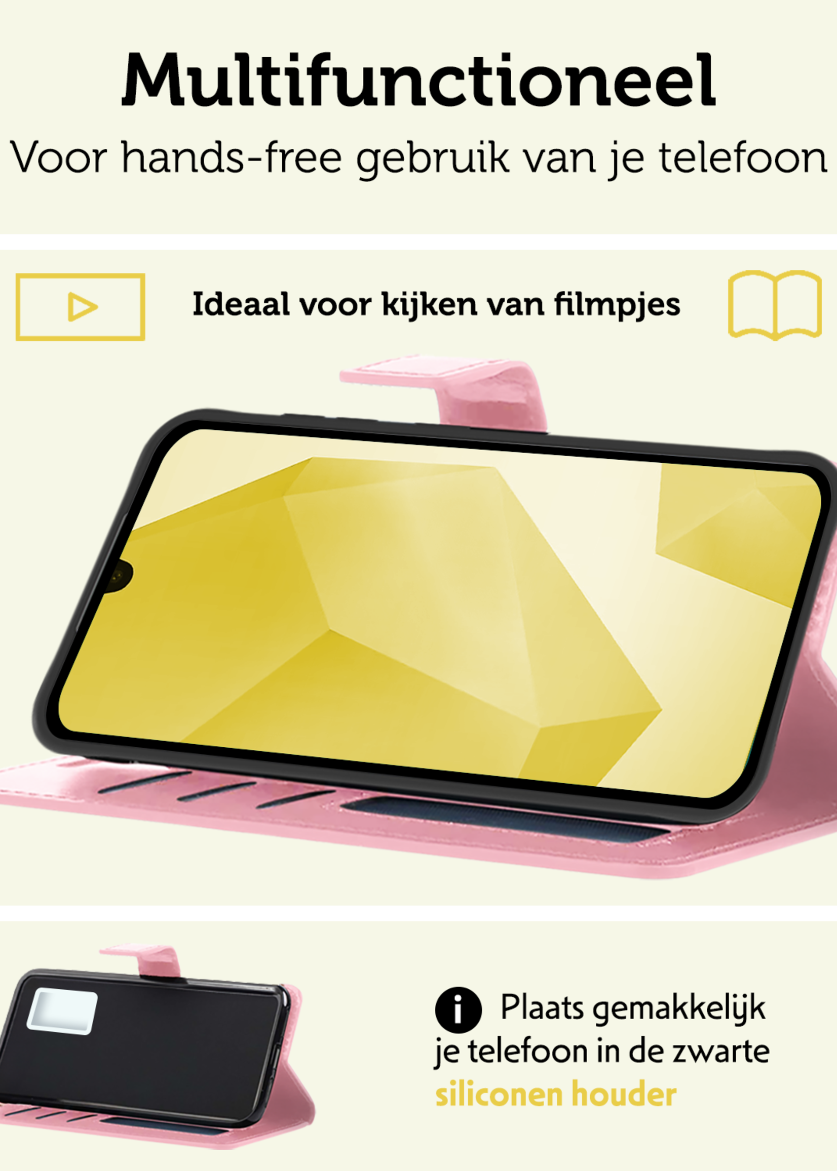 LUQ Hoesje Geschikt voor Samsung A16 Hoesje Book Case Hoes Wallet Cover Met Screenprotector - Hoes Geschikt voor Samsung Galaxy A16 Hoesje Bookcase Hoes - Lichtroze