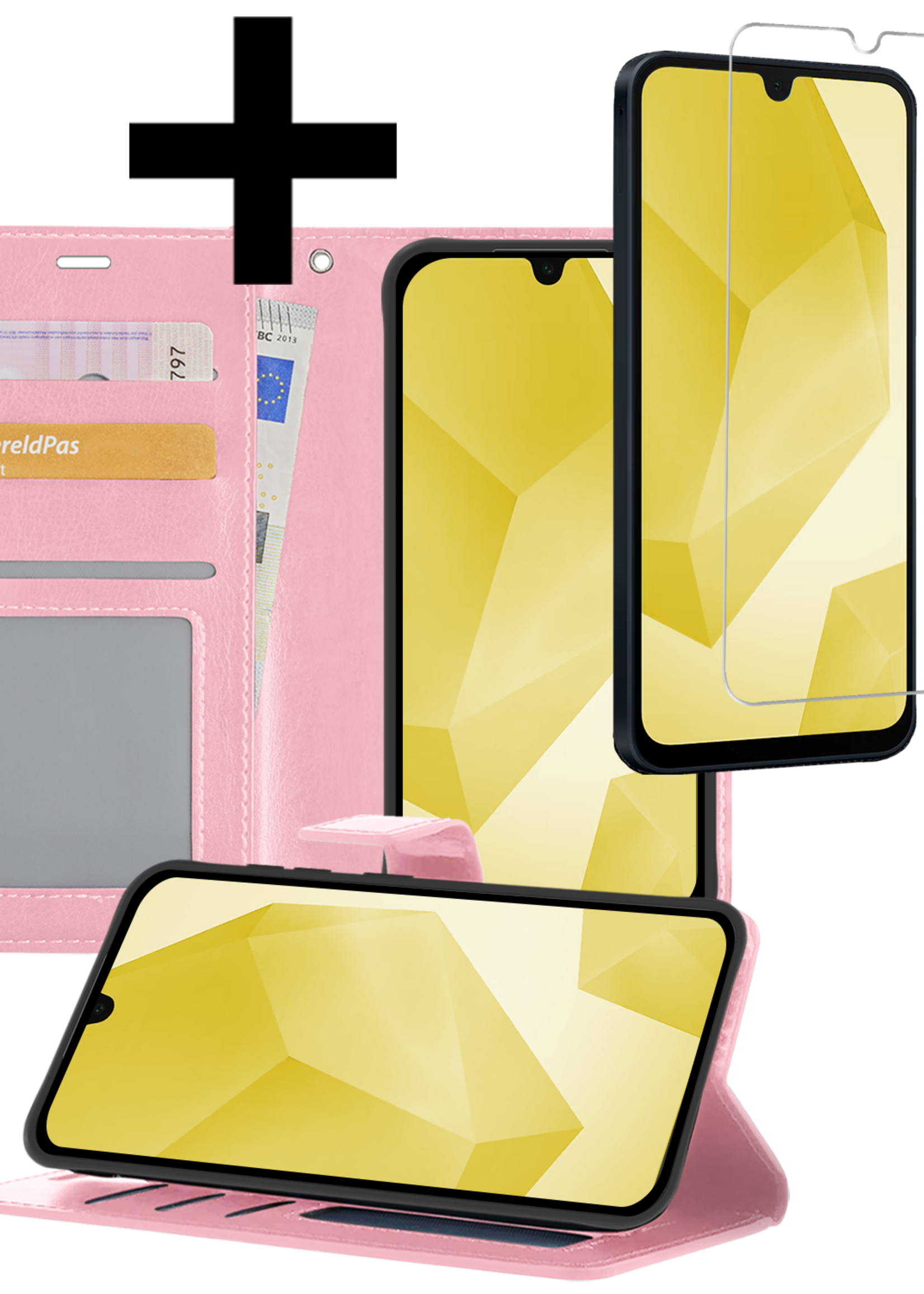 LUQ Hoesje Geschikt voor Samsung A16 Hoesje Book Case Hoes Wallet Cover Met Screenprotector - Hoes Geschikt voor Samsung Galaxy A16 Hoesje Bookcase Hoes - Lichtroze