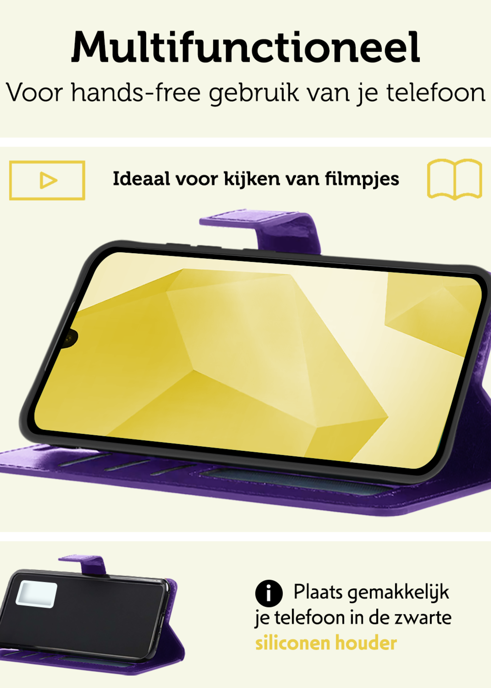 LUQ Hoesje Geschikt voor Samsung A16 Hoesje Book Case Hoes Wallet Cover Met Screenprotector - Hoes Geschikt voor Samsung Galaxy A16 Hoesje Bookcase Hoes - Paars