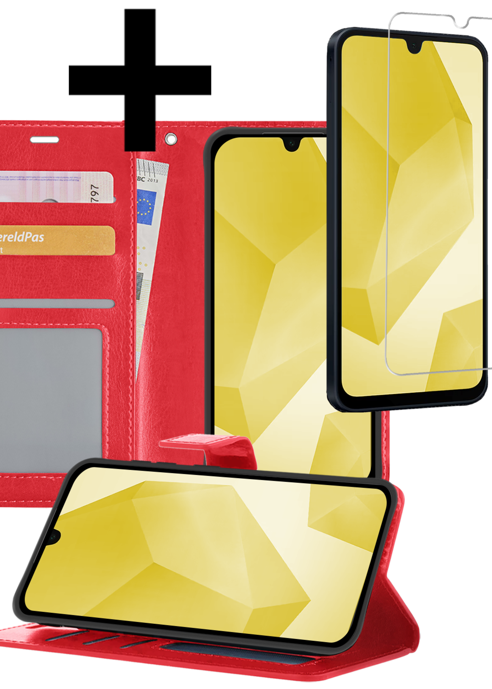 LUQ Hoesje Geschikt voor Samsung A16 Hoesje Book Case Hoes Wallet Cover Met Screenprotector - Hoes Geschikt voor Samsung Galaxy A16 Hoesje Bookcase Hoes - Rood