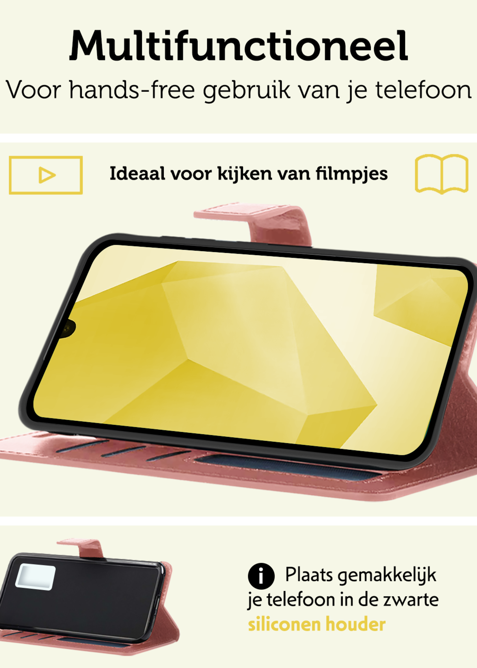 LUQ Hoesje Geschikt voor Samsung A16 Hoesje Book Case Hoes Wallet Cover Met Screenprotector - Hoes Geschikt voor Samsung Galaxy A16 Hoesje Bookcase Hoes - Rosé goud