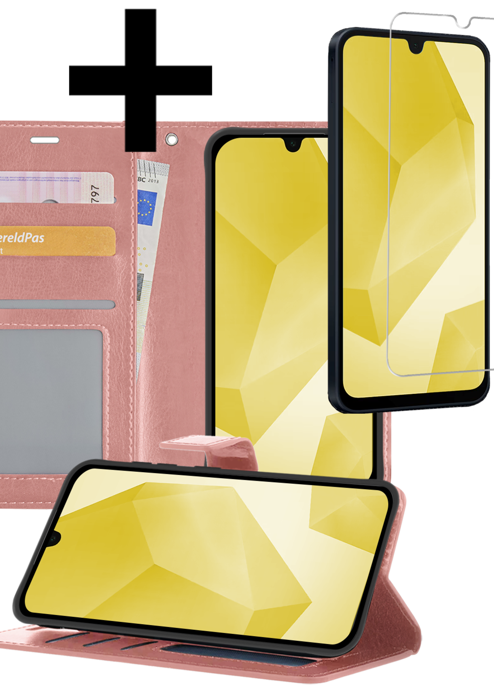 LUQ Hoesje Geschikt voor Samsung A16 Hoesje Book Case Hoes Wallet Cover Met Screenprotector - Hoes Geschikt voor Samsung Galaxy A16 Hoesje Bookcase Hoes - Rosé goud