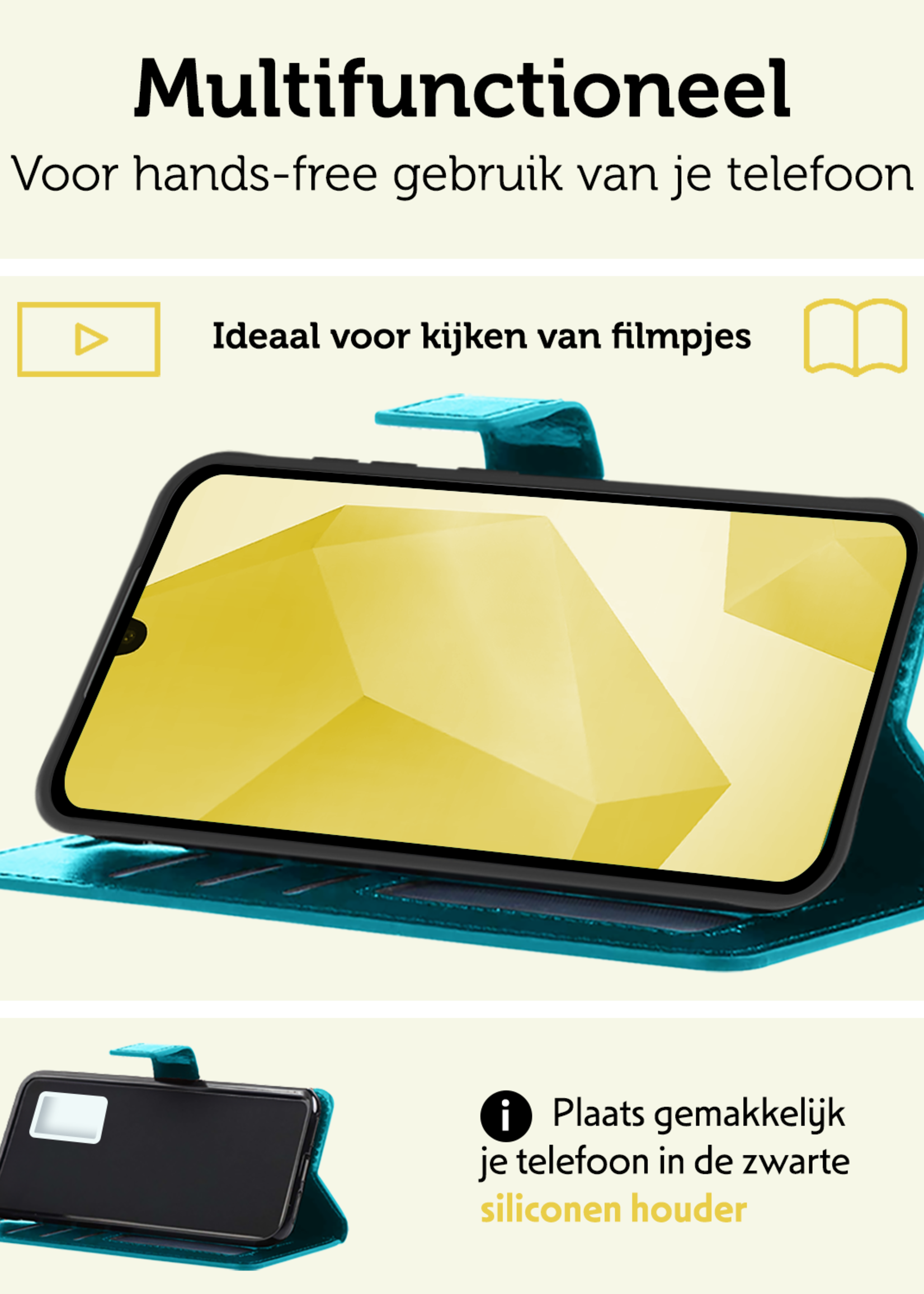 LUQ Hoesje Geschikt voor Samsung A16 Hoesje Book Case Hoes Wallet Cover Met Screenprotector - Hoes Geschikt voor Samsung Galaxy A16 Hoesje Bookcase Hoes - Turquoise