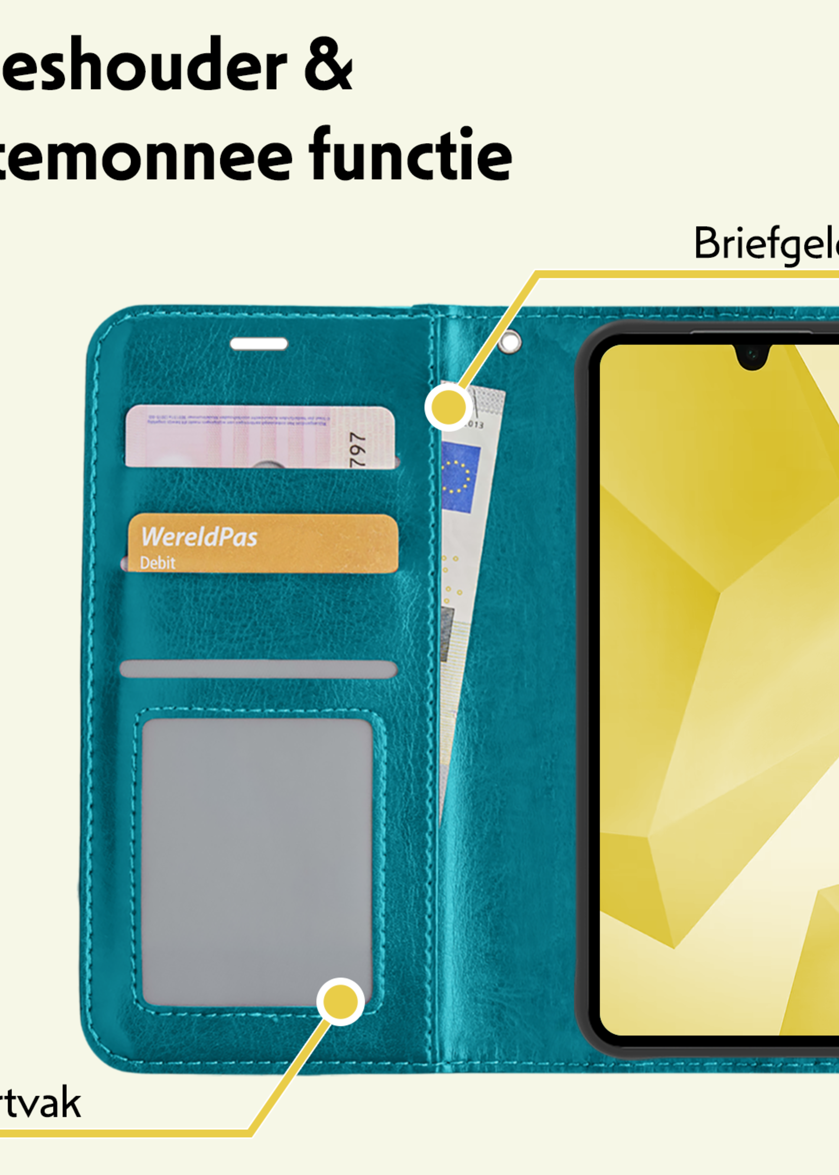 LUQ Hoesje Geschikt voor Samsung A16 Hoesje Book Case Hoes Wallet Cover Met Screenprotector - Hoes Geschikt voor Samsung Galaxy A16 Hoesje Bookcase Hoes - Turquoise