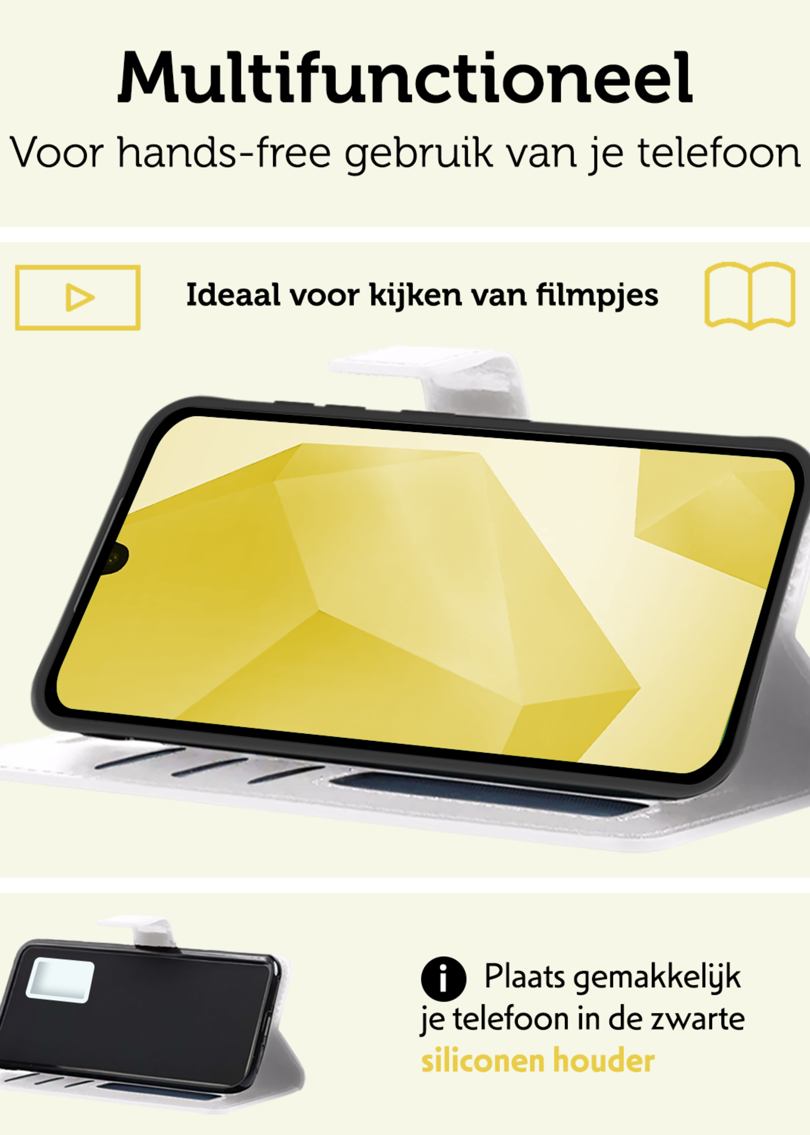 LUQ Hoesje Geschikt voor Samsung A16 Hoesje Book Case Hoes Wallet Cover Met Screenprotector - Hoes Geschikt voor Samsung Galaxy A16 Hoesje Bookcase Hoes - Wit