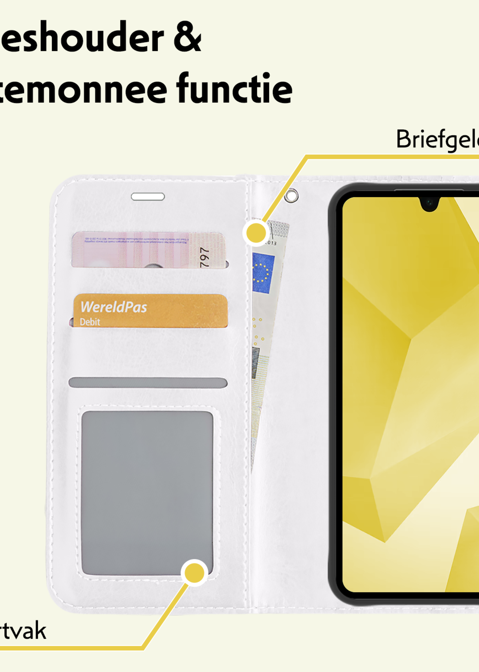 LUQ Hoesje Geschikt voor Samsung A16 Hoesje Book Case Hoes Wallet Cover Met Screenprotector - Hoes Geschikt voor Samsung Galaxy A16 Hoesje Bookcase Hoes - Wit