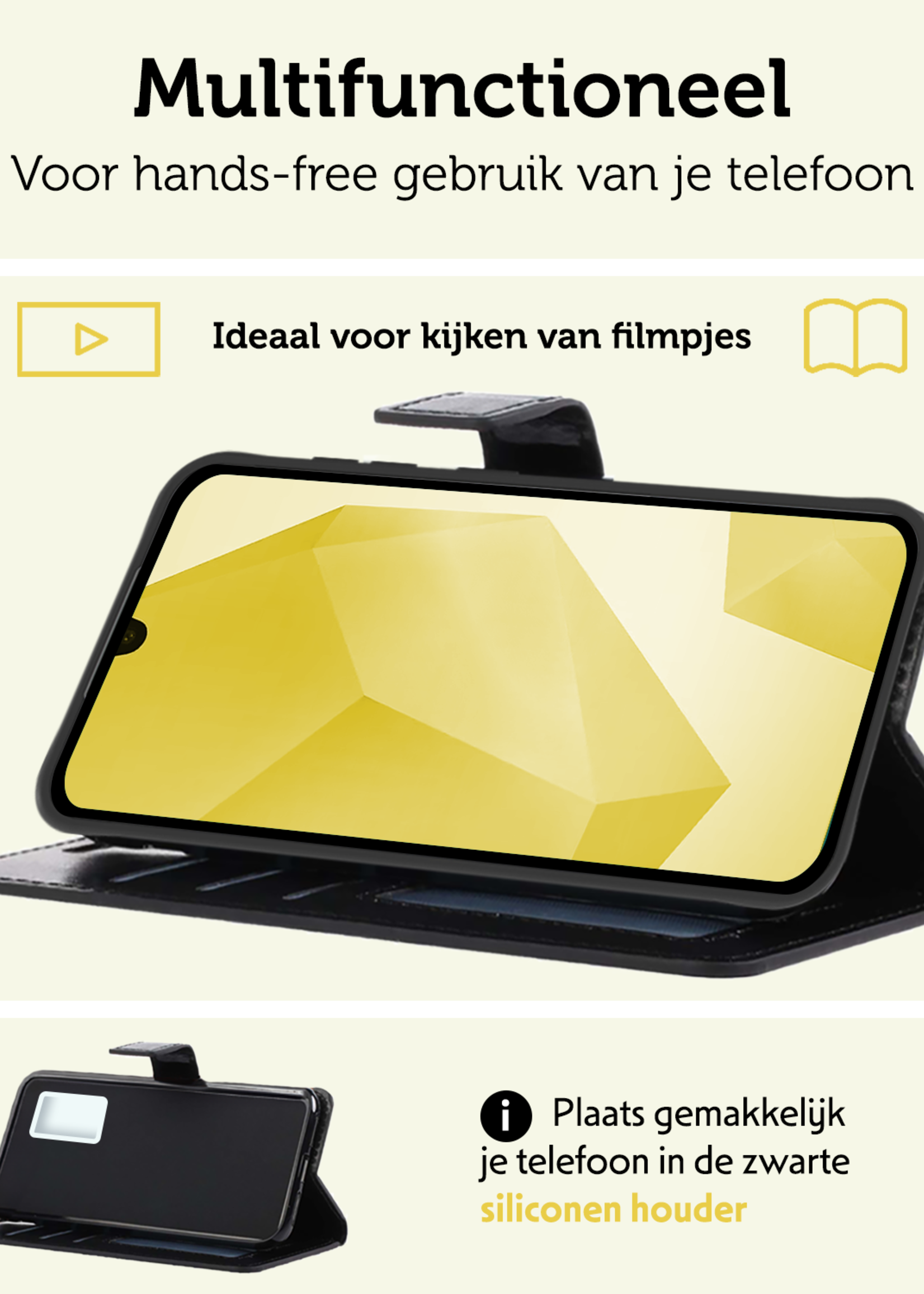 LUQ Hoesje Geschikt voor Samsung A16 Hoesje Book Case Hoes Wallet Cover Met Screenprotector - Hoes Geschikt voor Samsung Galaxy A16 Hoesje Bookcase Hoes - Zwart