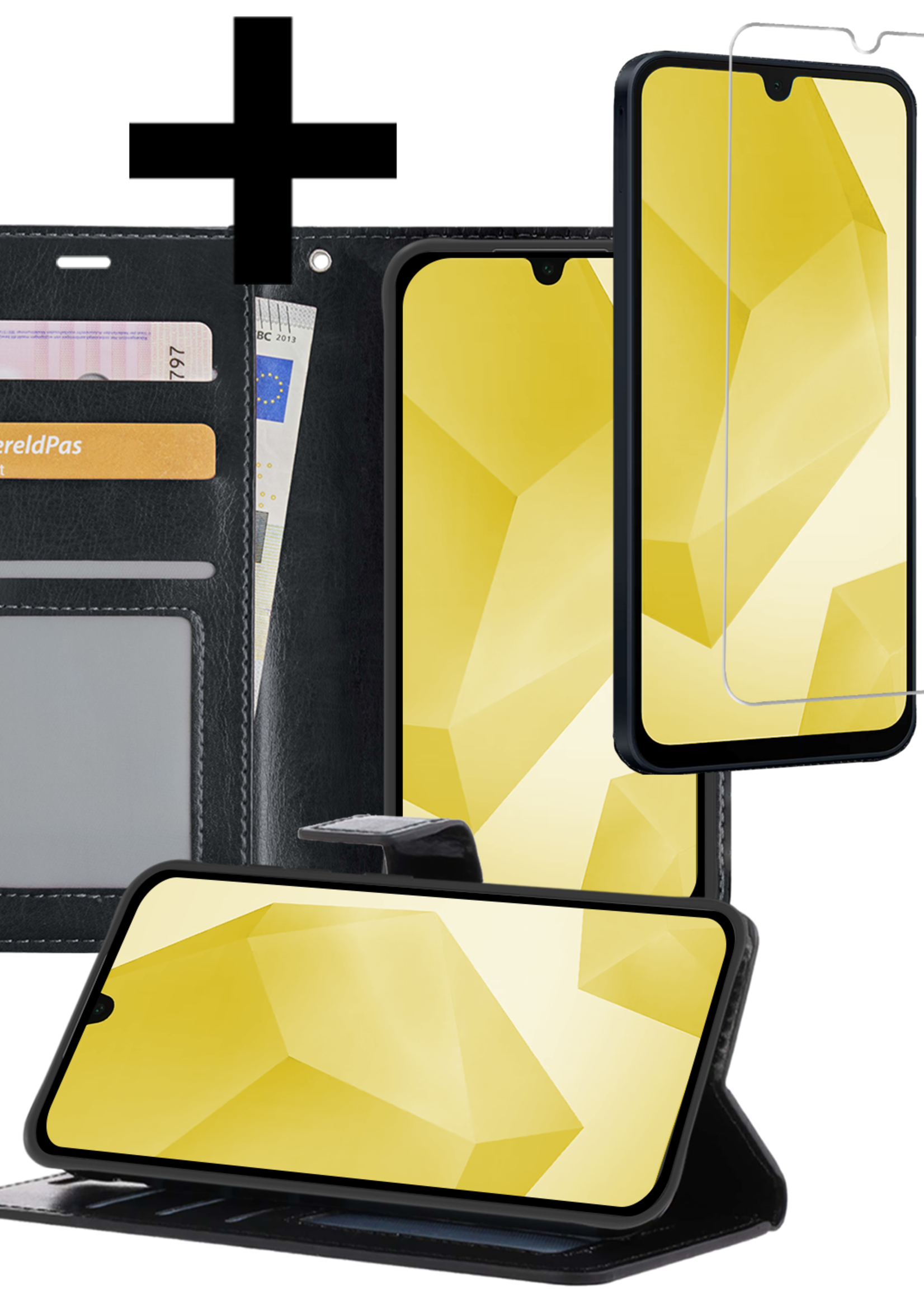 LUQ Hoesje Geschikt voor Samsung A16 Hoesje Book Case Hoes Wallet Cover Met Screenprotector - Hoes Geschikt voor Samsung Galaxy A16 Hoesje Bookcase Hoes - Zwart