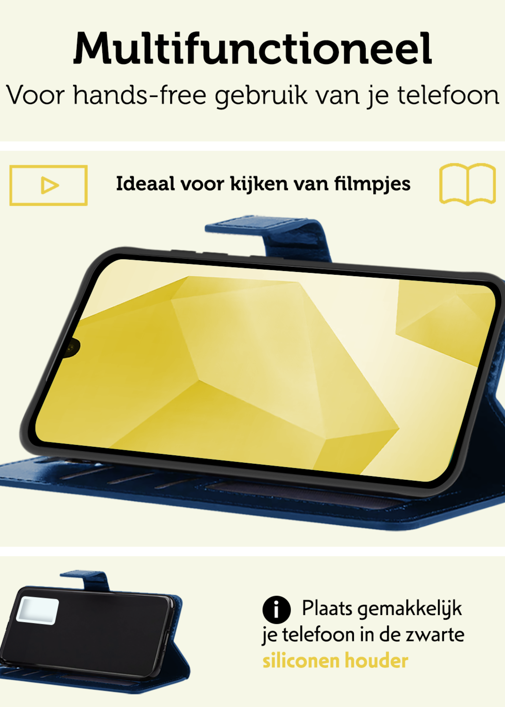 LUQ Hoesje Geschikt voor Samsung A16 Hoesje Book Case Hoes Wallet Cover Met 2x Screenprotector - Hoes Geschikt voor Samsung Galaxy A16 Hoesje Bookcase Hoes - Donkerblauw