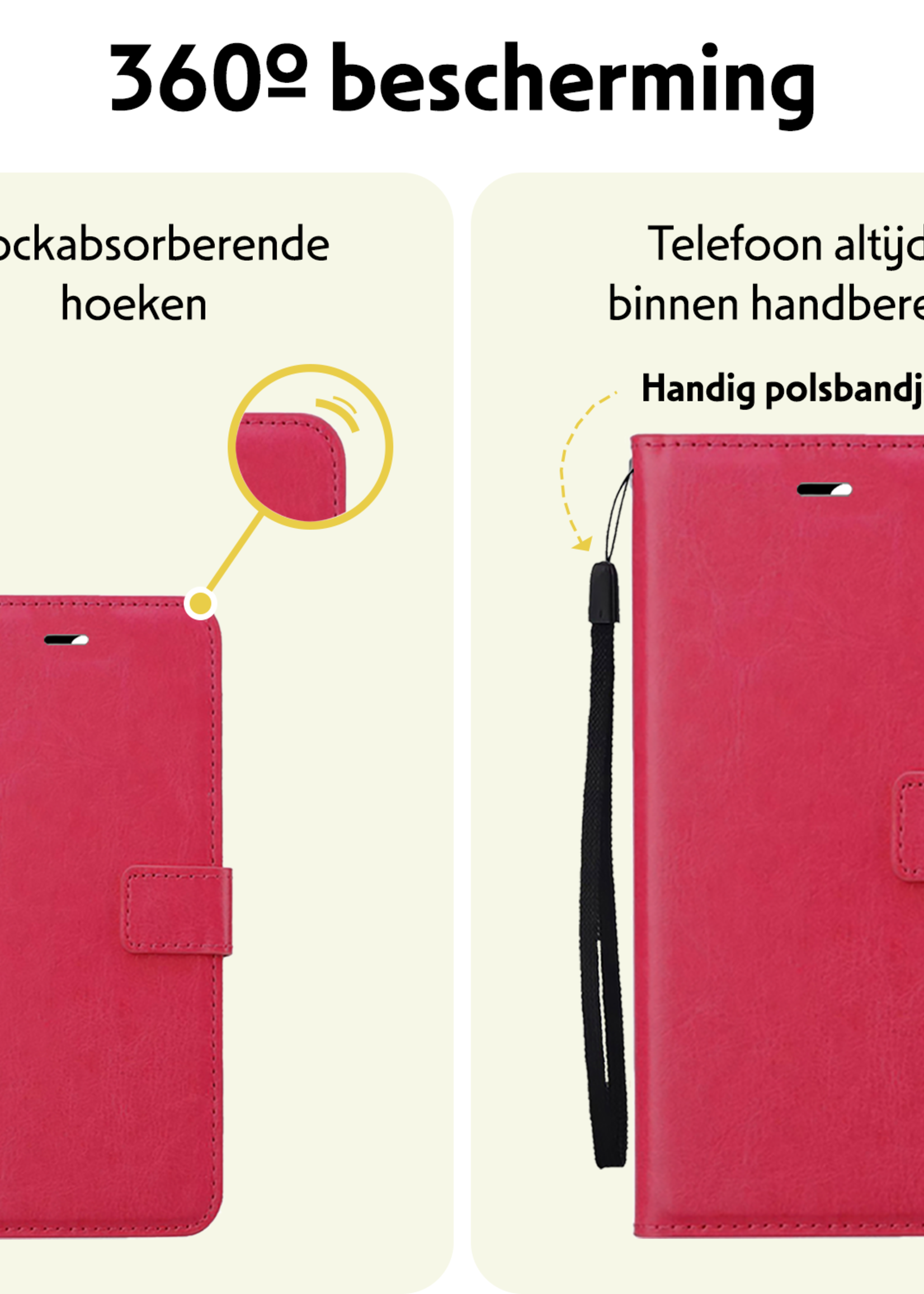 LUQ Hoesje Geschikt voor Samsung A16 Hoesje Book Case Hoes Wallet Cover Met 2x Screenprotector - Hoes Geschikt voor Samsung Galaxy A16 Hoesje Bookcase Hoes - Donkerroze