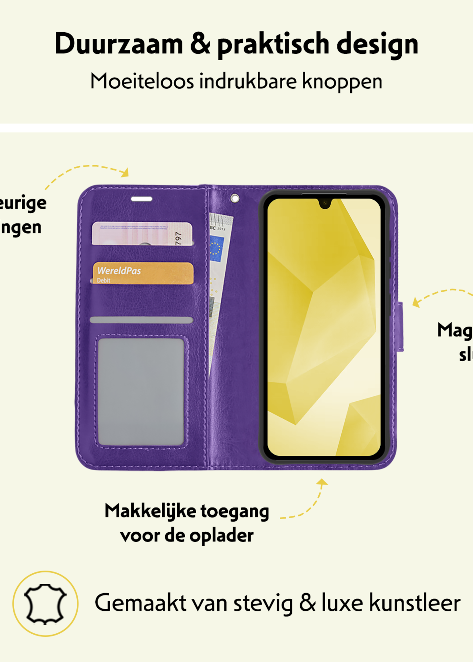 LUQ Hoesje Geschikt voor Samsung A16 Hoesje Book Case Hoes Wallet Cover Met 2x Screenprotector - Hoes Geschikt voor Samsung Galaxy A16 Hoesje Bookcase Hoes - Paars