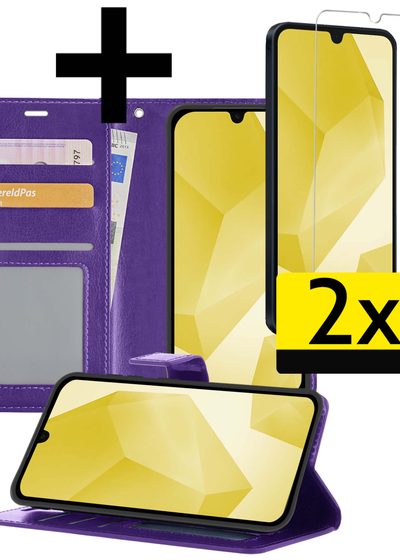 LUQ Hoesje Geschikt voor Samsung A16 Hoesje Book Case Hoes Wallet Cover Met 2x Screenprotector - Hoes Geschikt voor Samsung Galaxy A16 Hoesje Bookcase Hoes - Paars