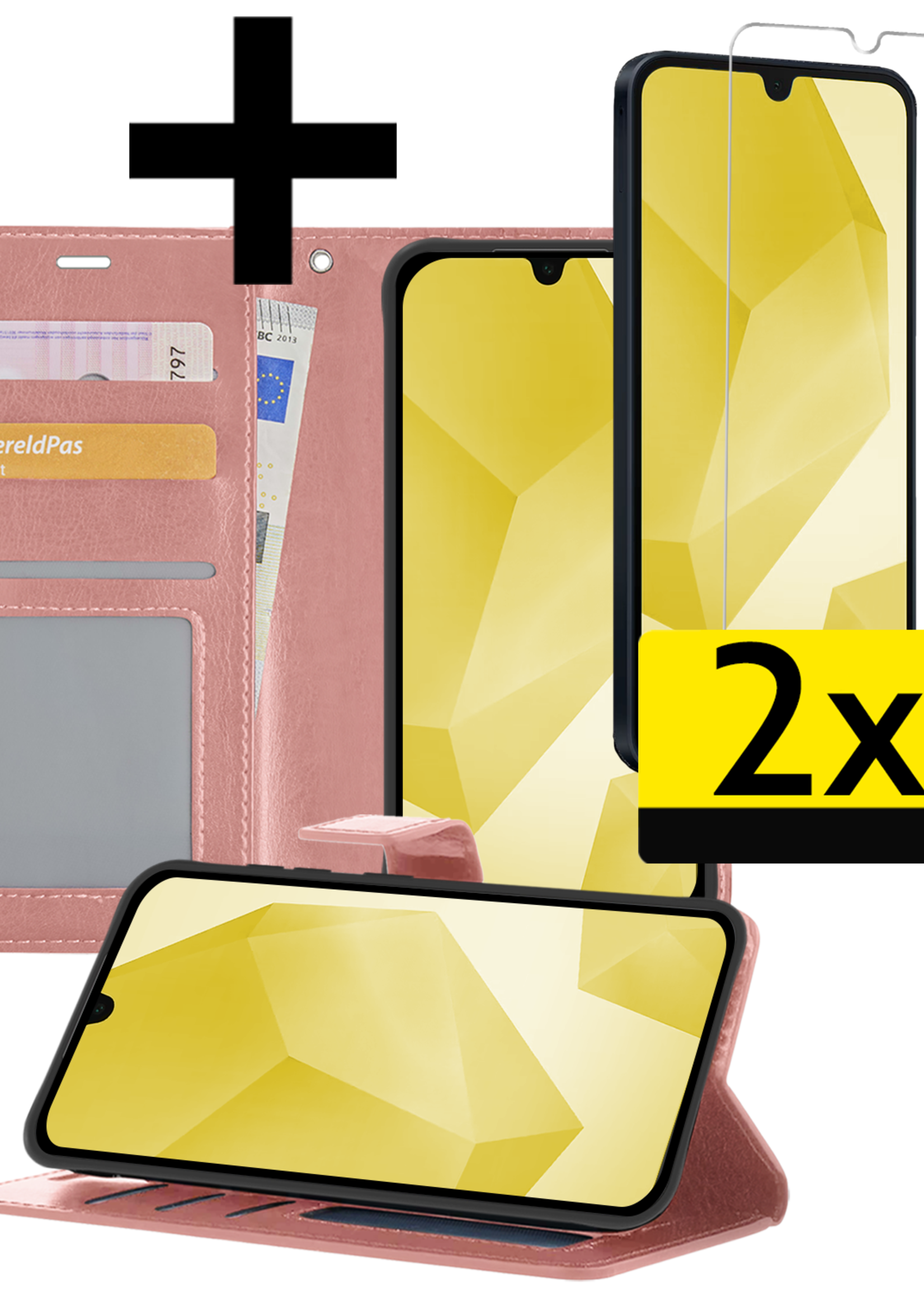 LUQ Hoesje Geschikt voor Samsung A16 Hoesje Book Case Hoes Wallet Cover Met 2x Screenprotector - Hoes Geschikt voor Samsung Galaxy A16 Hoesje Bookcase Hoes - Rosé goud