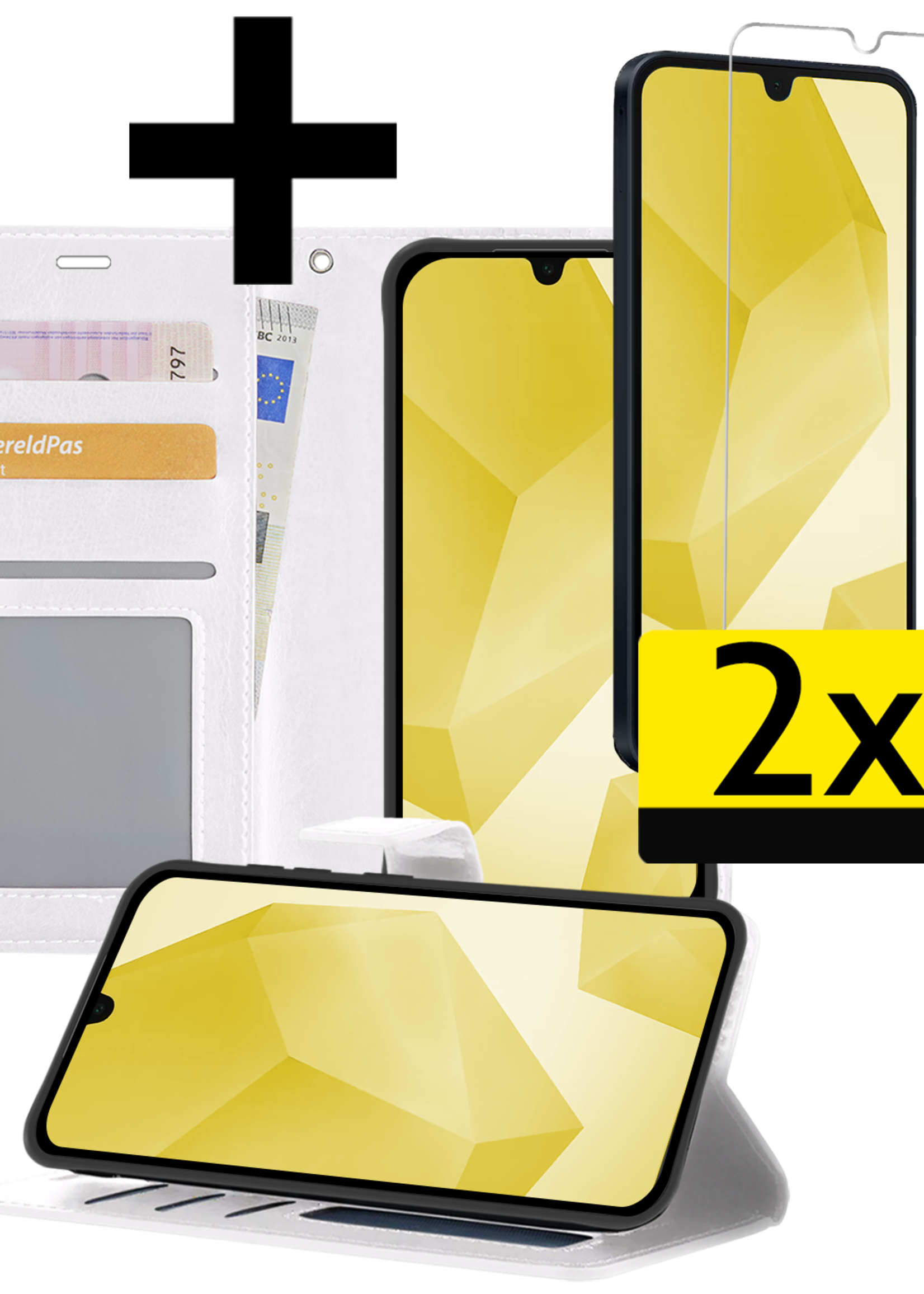 LUQ Hoesje Geschikt voor Samsung A16 Hoesje Book Case Hoes Wallet Cover Met 2x Screenprotector - Hoes Geschikt voor Samsung Galaxy A16 Hoesje Bookcase Hoes - Wit