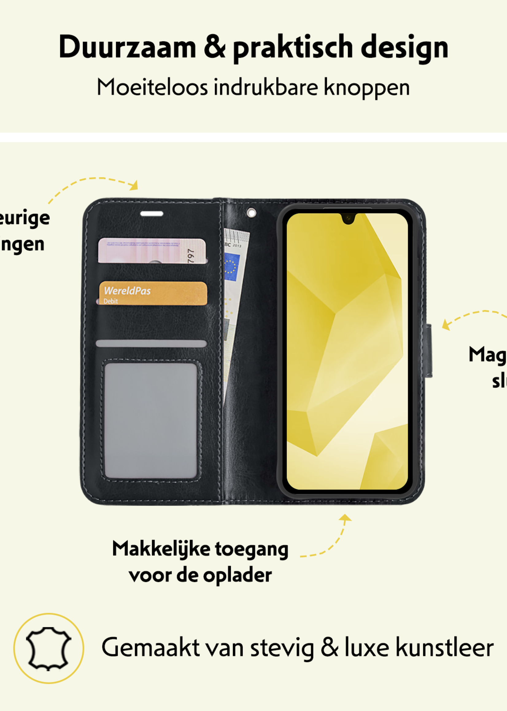 LUQ Hoesje Geschikt voor Samsung A16 Hoesje Book Case Hoes Wallet Cover Met 2x Screenprotector - Hoes Geschikt voor Samsung Galaxy A16 Hoesje Bookcase Hoes - Zwart