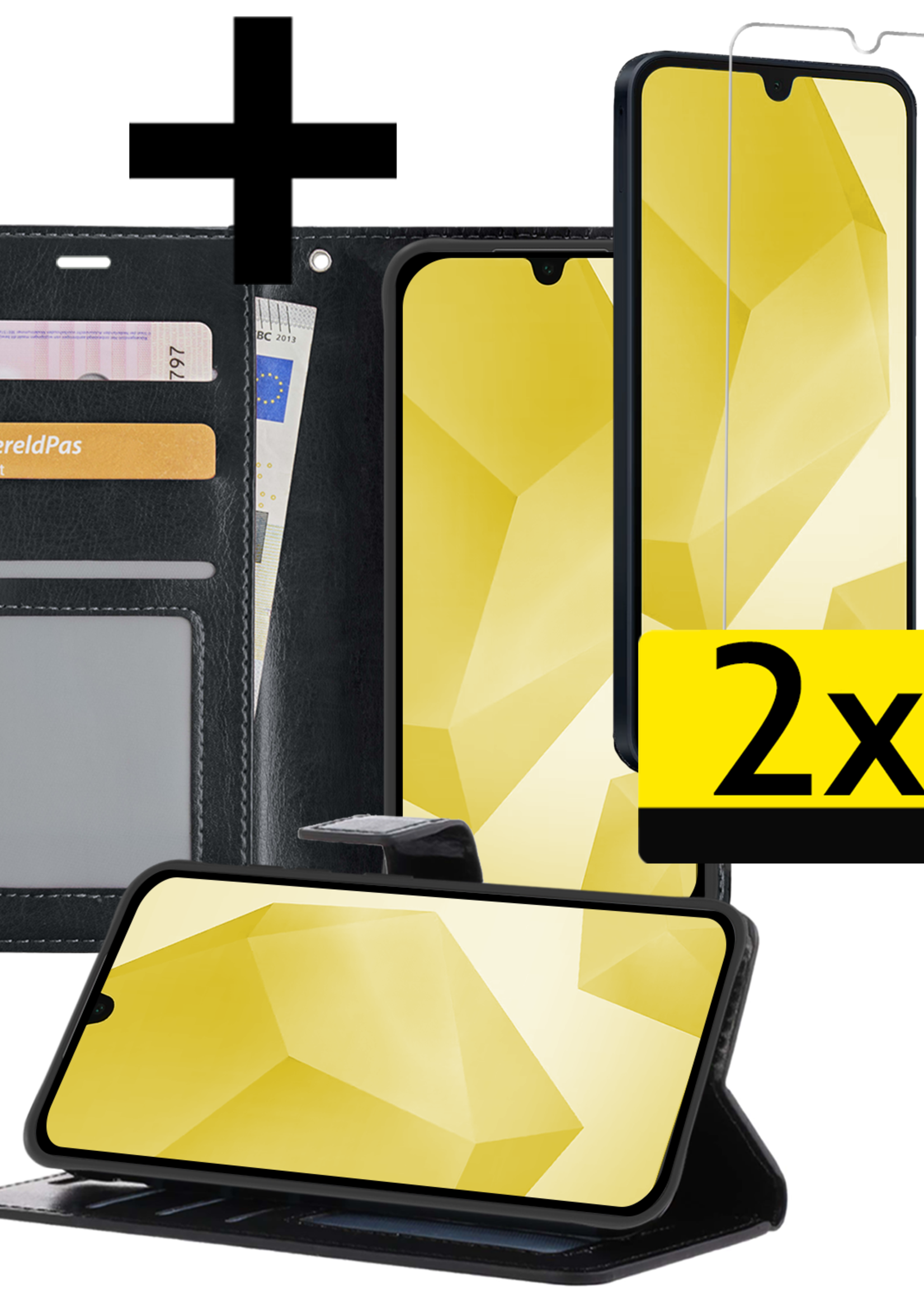 LUQ Hoesje Geschikt voor Samsung A16 Hoesje Book Case Hoes Wallet Cover Met 2x Screenprotector - Hoes Geschikt voor Samsung Galaxy A16 Hoesje Bookcase Hoes - Zwart