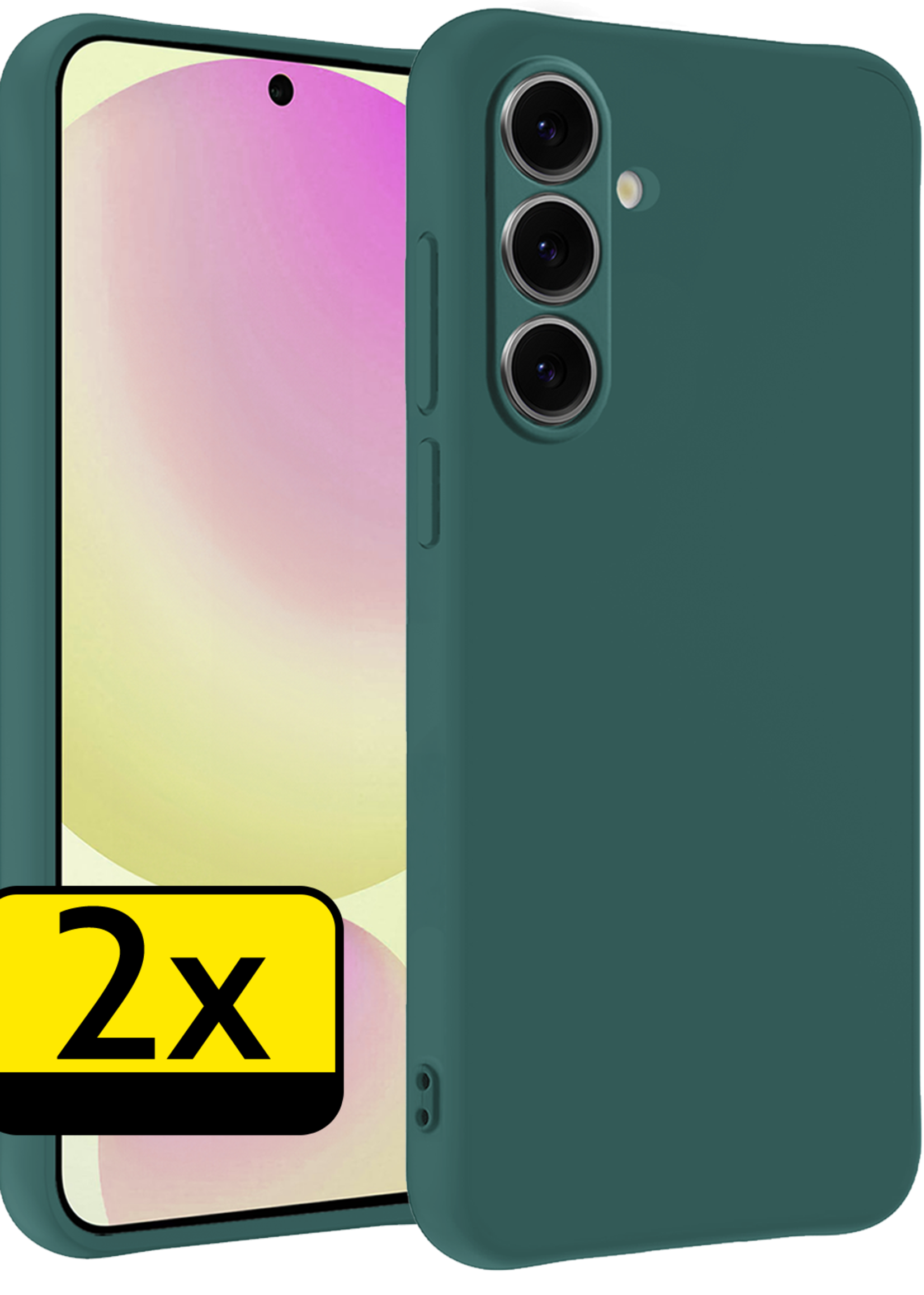 LUQ Hoesje Geschikt voor Samsung S24 FE Hoesje Siliconen Case - Hoes Geschikt voor Samsung Galaxy S24 FE Hoes Siliconen - Donkergroen - 2 Stuks