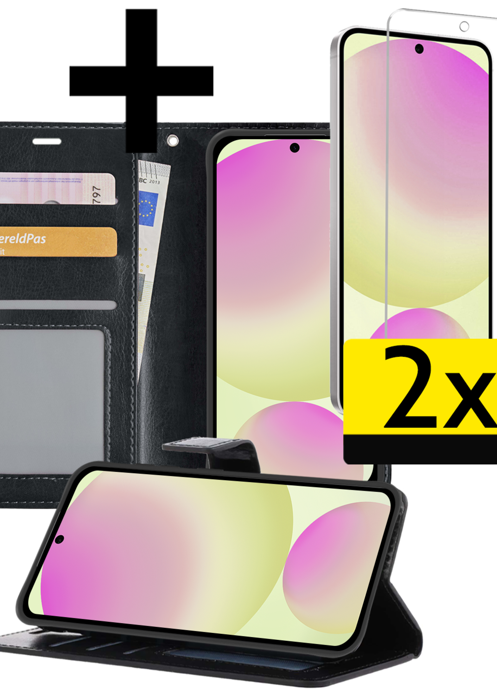 LUQ Hoesje Geschikt voor Samsung S24 FE Hoesje Book Case Hoes Wallet Cover Met 2x Screenprotector - Hoes Geschikt voor Samsung Galaxy S24 FE Hoesje Bookcase Hoes - Zwart