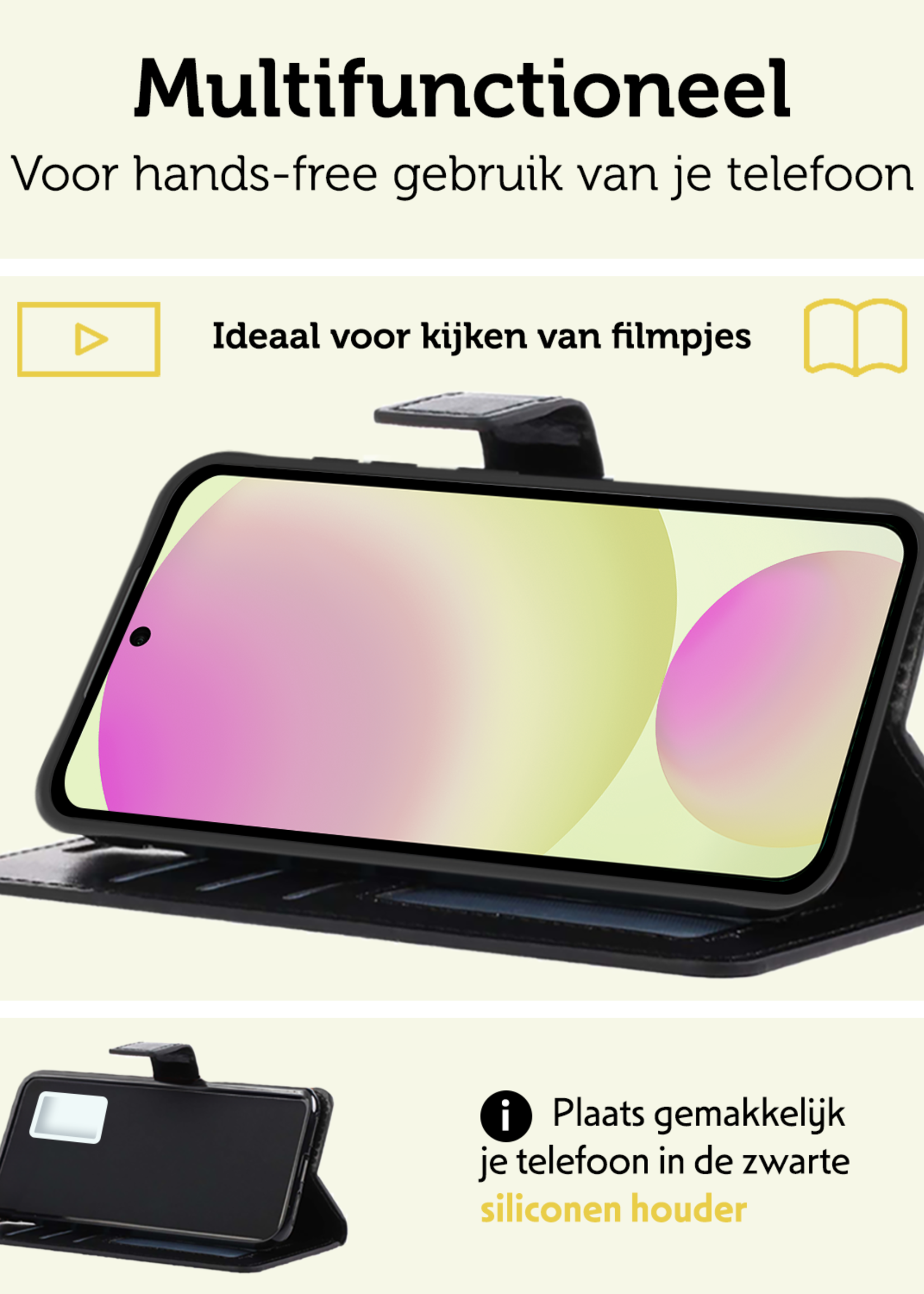 LUQ Hoesje Geschikt voor Samsung S24 FE Hoesje Book Case Hoes Wallet Cover Met 2x Screenprotector - Hoes Geschikt voor Samsung Galaxy S24 FE Hoesje Bookcase Hoes - Zwart