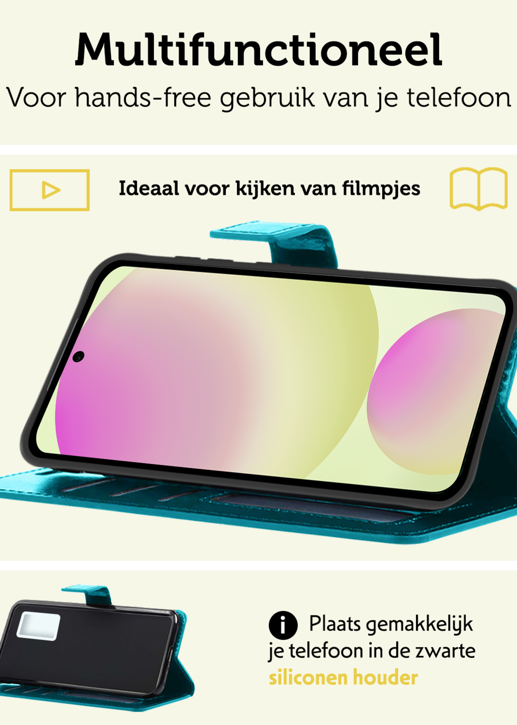 LUQ Hoesje Geschikt voor Samsung S24 FE Hoesje Book Case Hoes Wallet Cover Met 2x Screenprotector - Hoes Geschikt voor Samsung Galaxy S24 FE Hoesje Bookcase Hoes - Turquoise