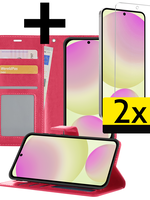 LUQ LUQ Samsung Galaxy S24 FE Hoesje Bookcase Met 2x Screenprotector - Donkerroze