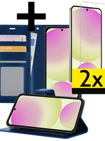 LUQ LUQ Samsung Galaxy S24 FE Hoesje Bookcase Met 2x Screenprotector - Donkerblauw