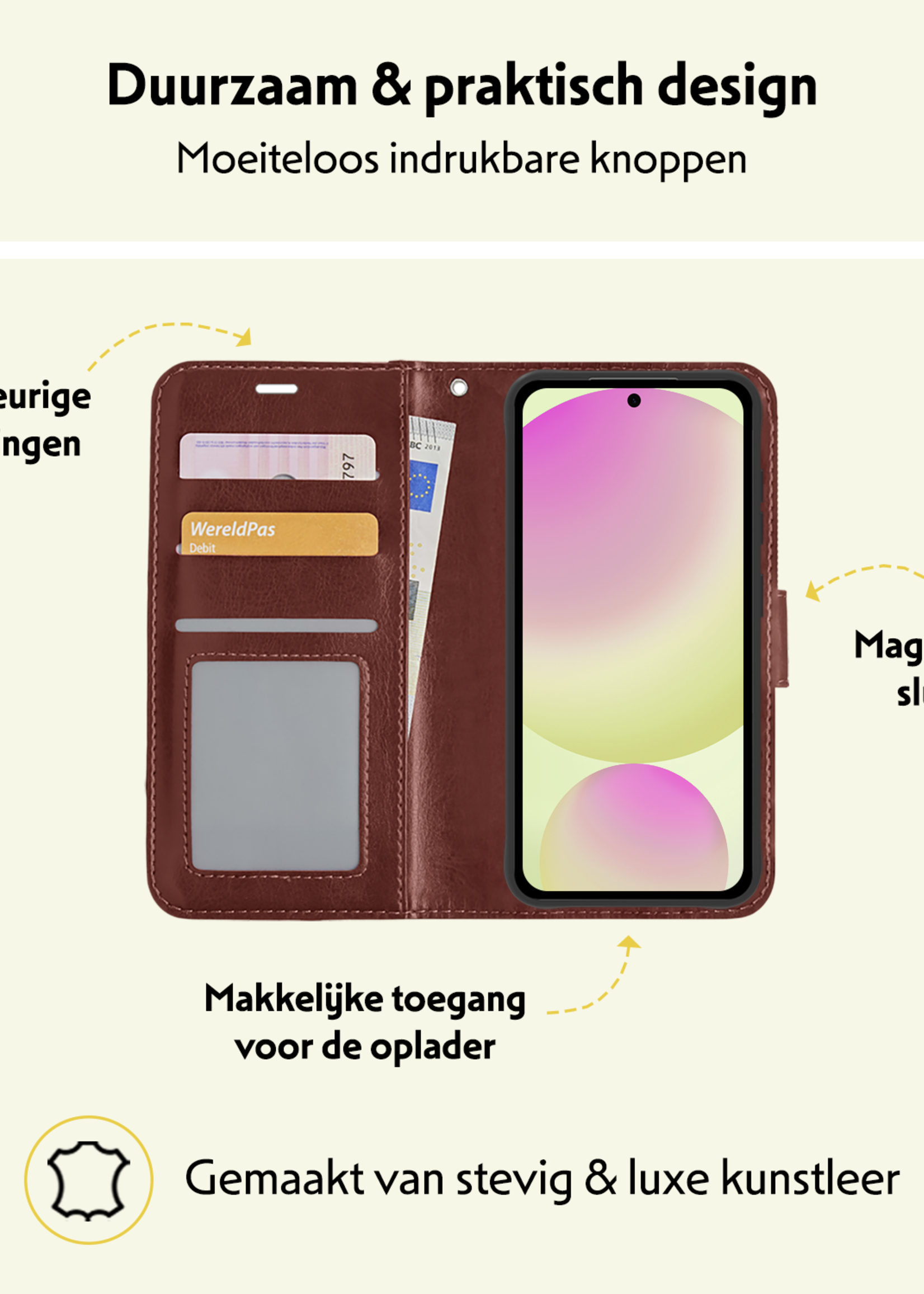 LUQ Hoesje Geschikt voor Samsung S24 FE Hoesje Book Case Hoes Wallet Cover Met 2x Screenprotector - Hoes Geschikt voor Samsung Galaxy S24 FE Hoesje Bookcase Hoes - Bruin